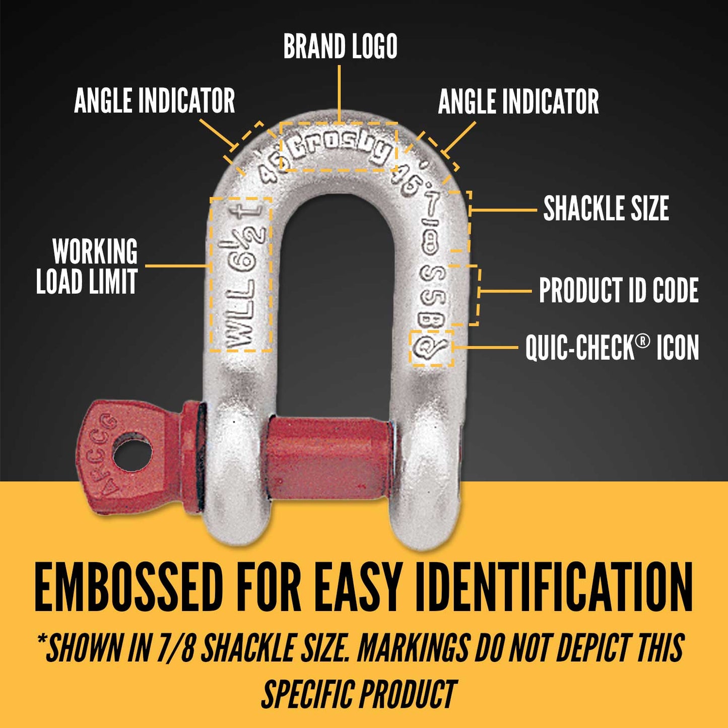 1-1/2" Crosby® Screw Pin Chain Shackle | G-210 - 17 Ton embossed for easy identification