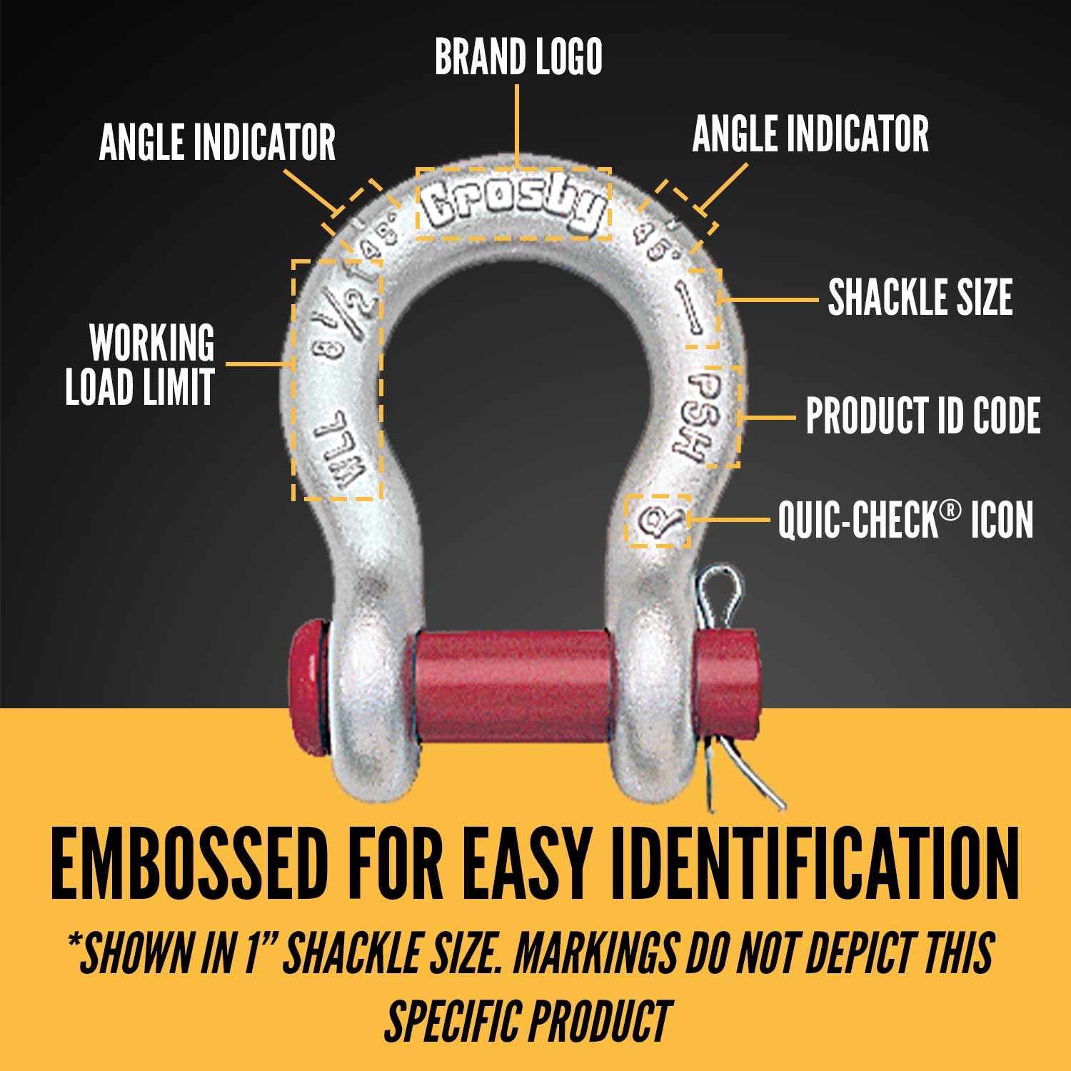 1-1/4" Crosby® Round Pin Anchor Shackle | G-213 - 12 Ton embossed for easy identification