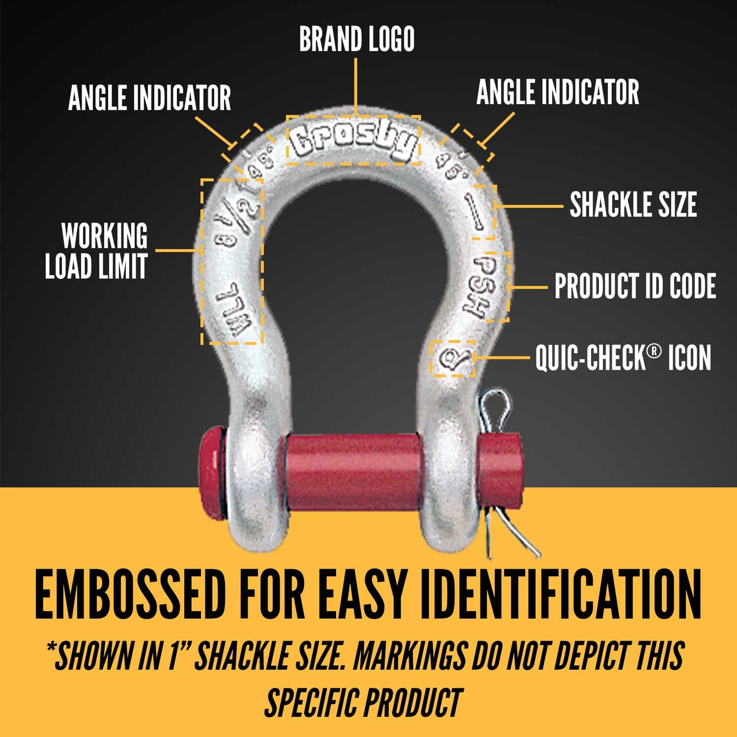 5/16" Crosby® Round Pin Anchor Shackle | G-213 - 0.75 Ton embossed for easy identification
