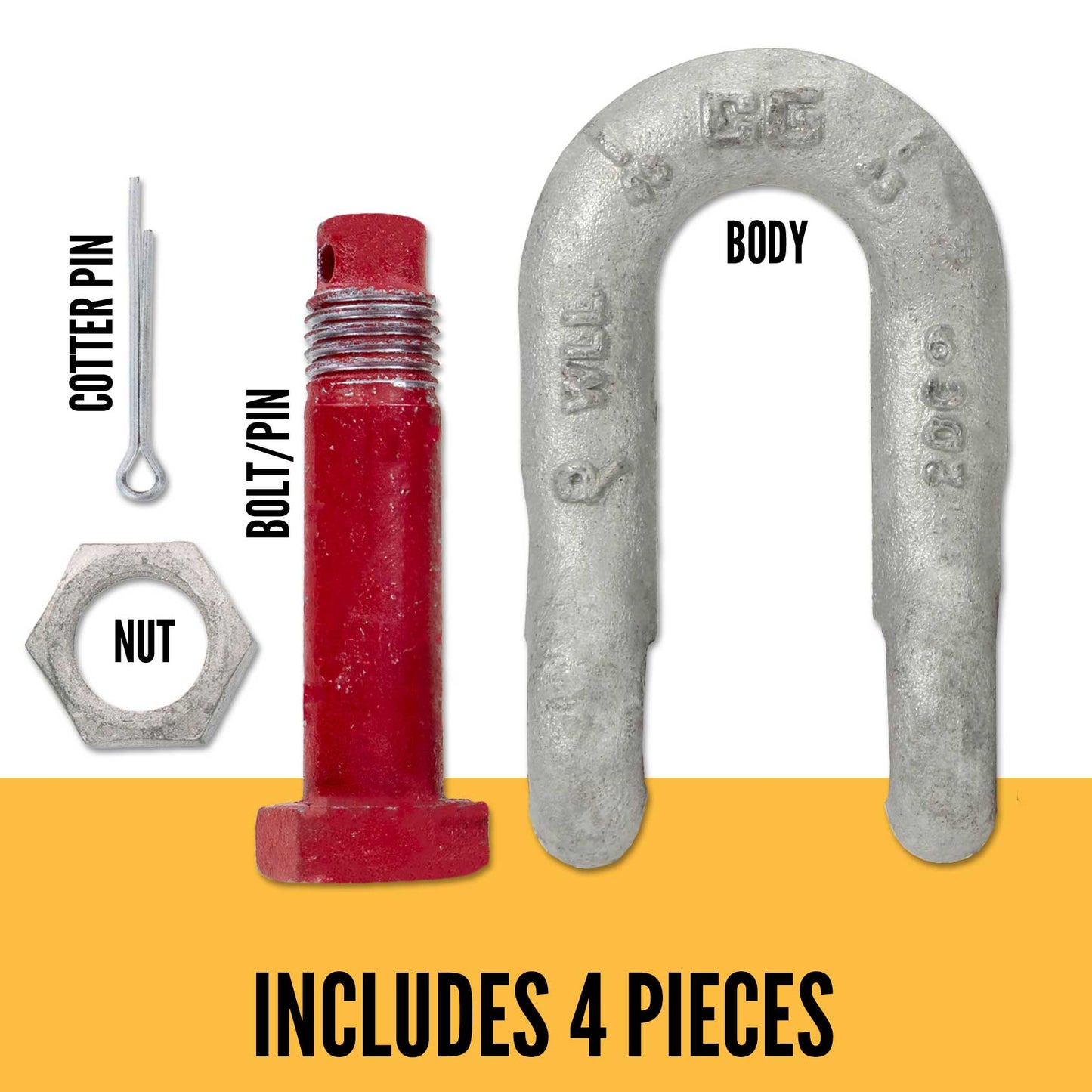 5/8" Crosby® Bolt Type Chain Shackle | G-2160 - 3.25 Ton parts of a shackle