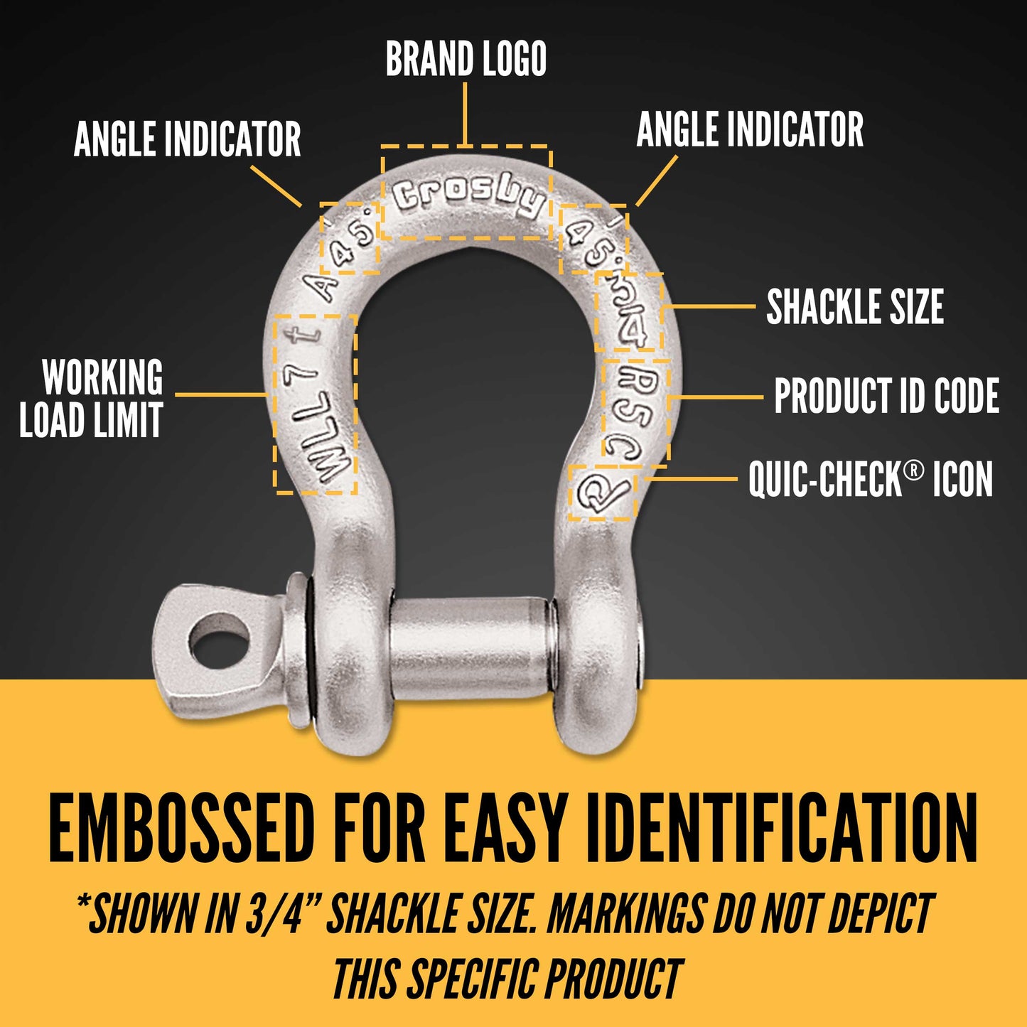 7/8" Crosby® Alloy Screw Pin Anchor Shackle | G-209A - 9.5 Ton embossed for easy identification