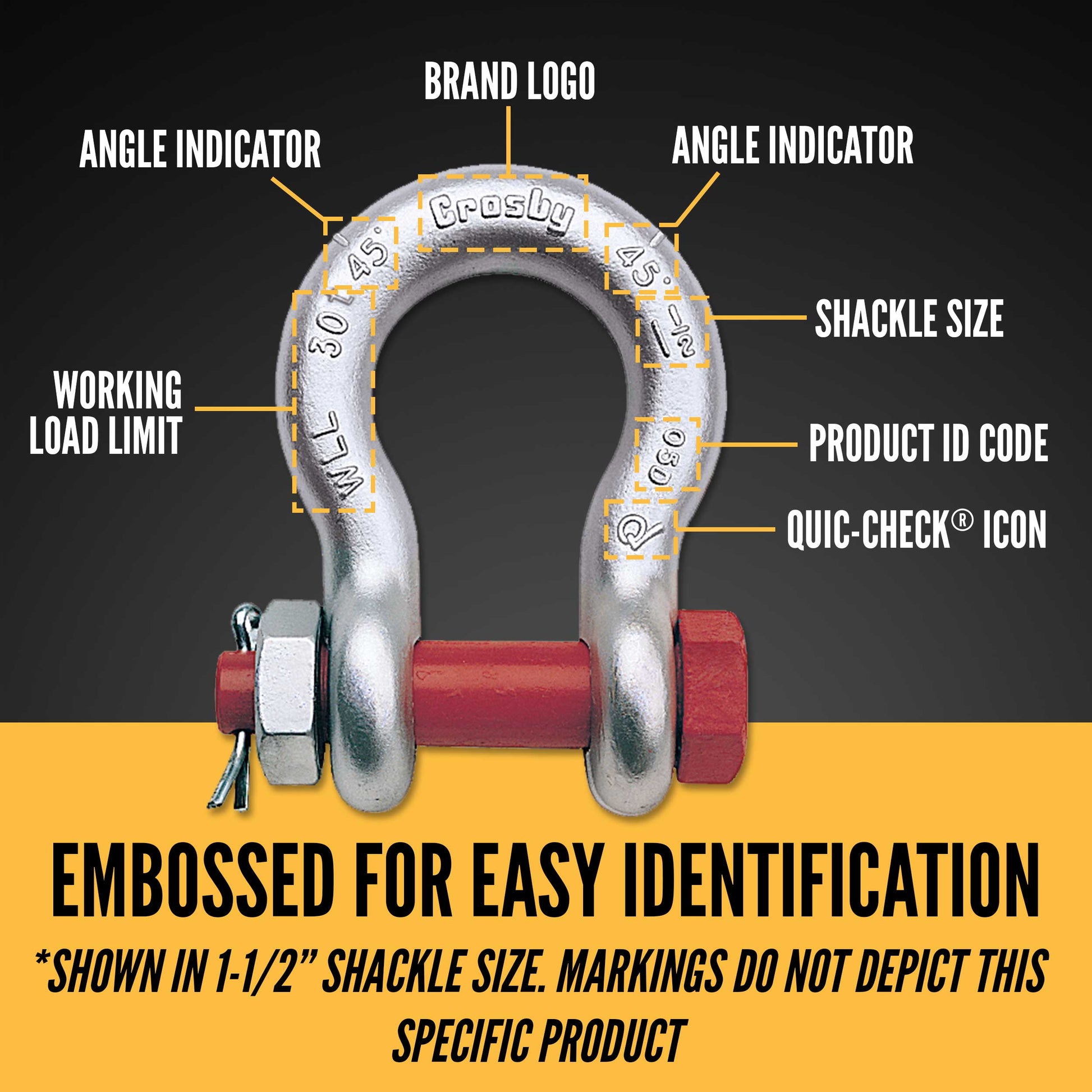 1" Crosby® Alloy Bolt Type Anchor Shackle | G-2140 - 12.5 Ton embossed for easy identification