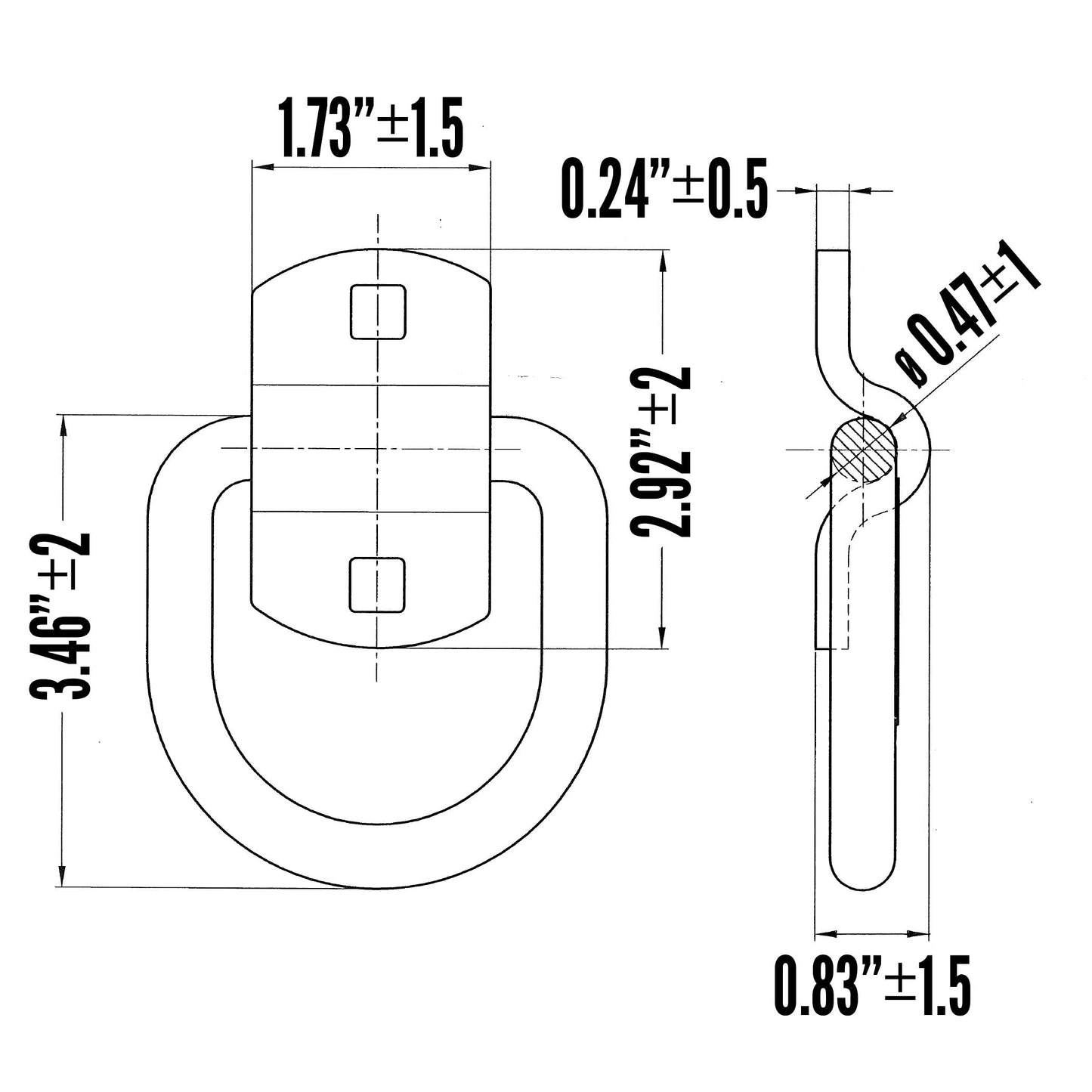 2-5/16" Bolt-On / Weldable D-Ring with Mounting Bracket - Unfinished - 12,000 lbs. BS | 50-Pack