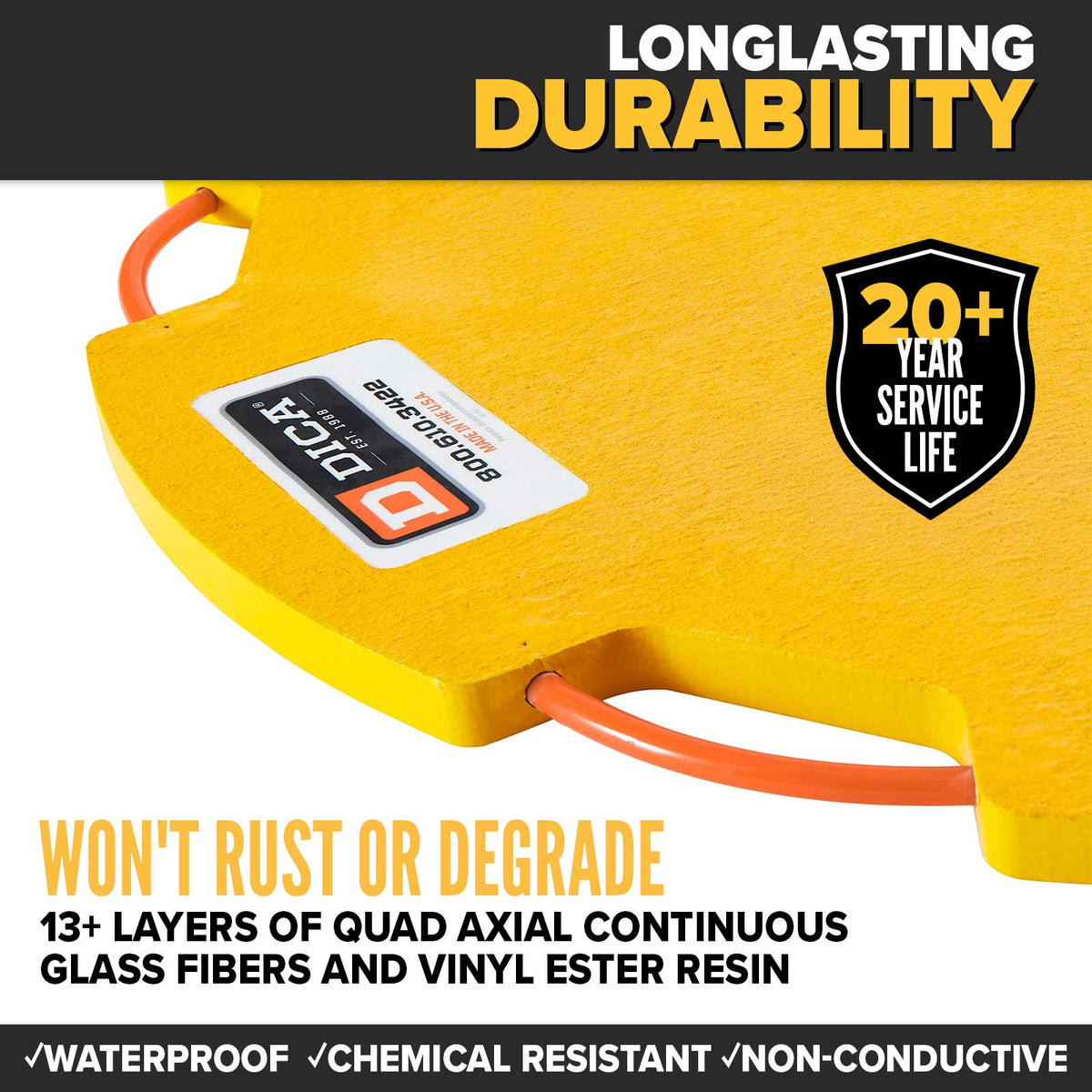 DICA FiberTech® 48" Round Outrigger Pad | Heavy Duty | 1" Thick | Yellow