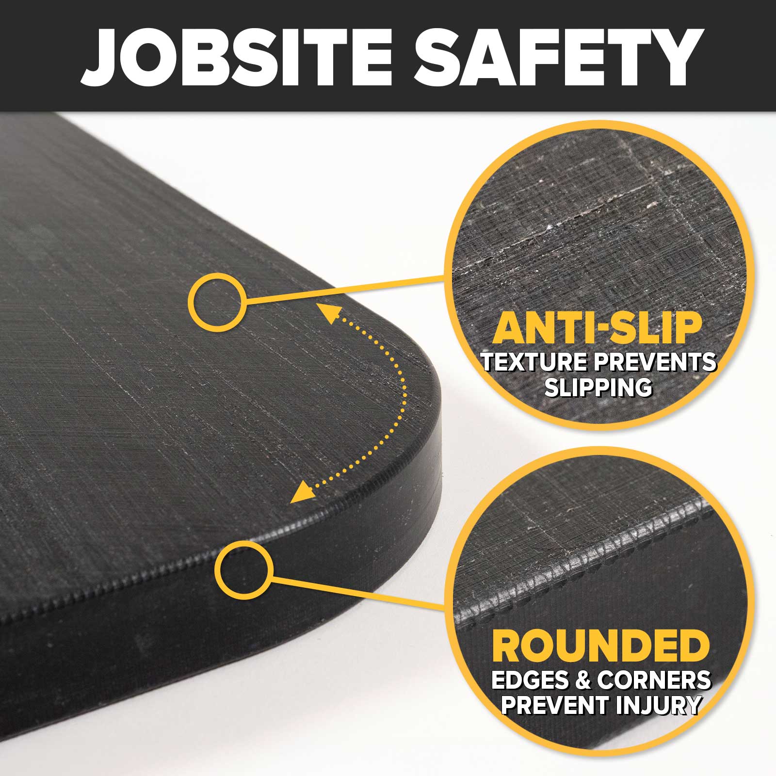 jobsite safe - rounded edges and non-slip texture