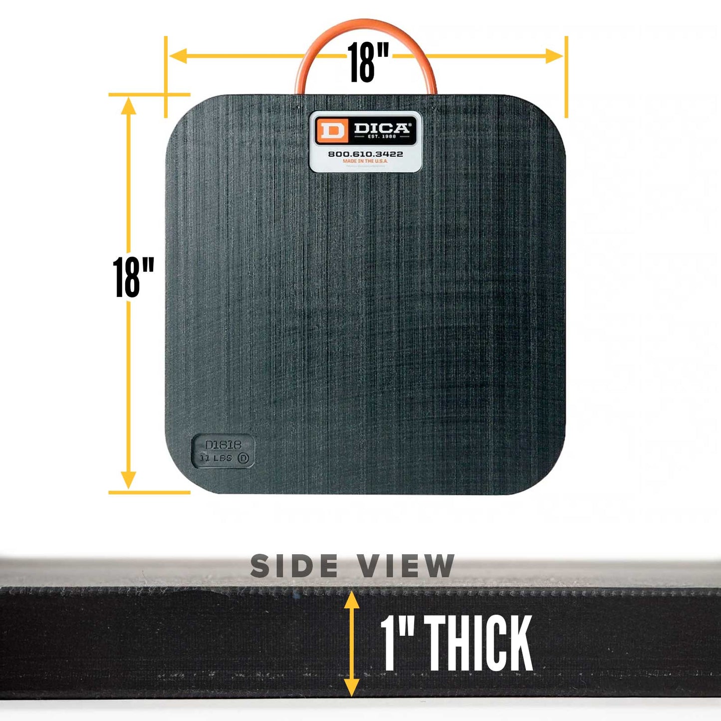 DICA SafetyTech® 18" x 18" Outrigger Pad | Medium Duty | 1" Thick | Black
