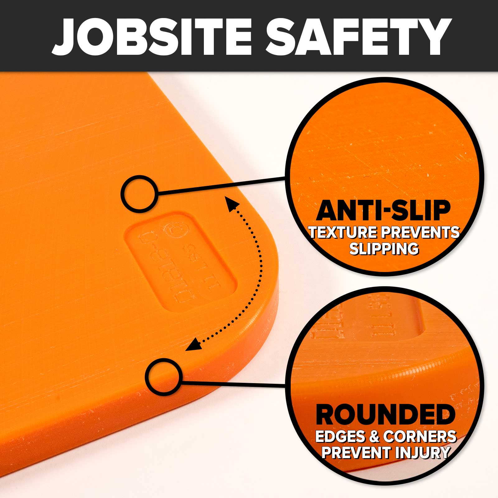jobsite safe - rounded edges and non-slip texture