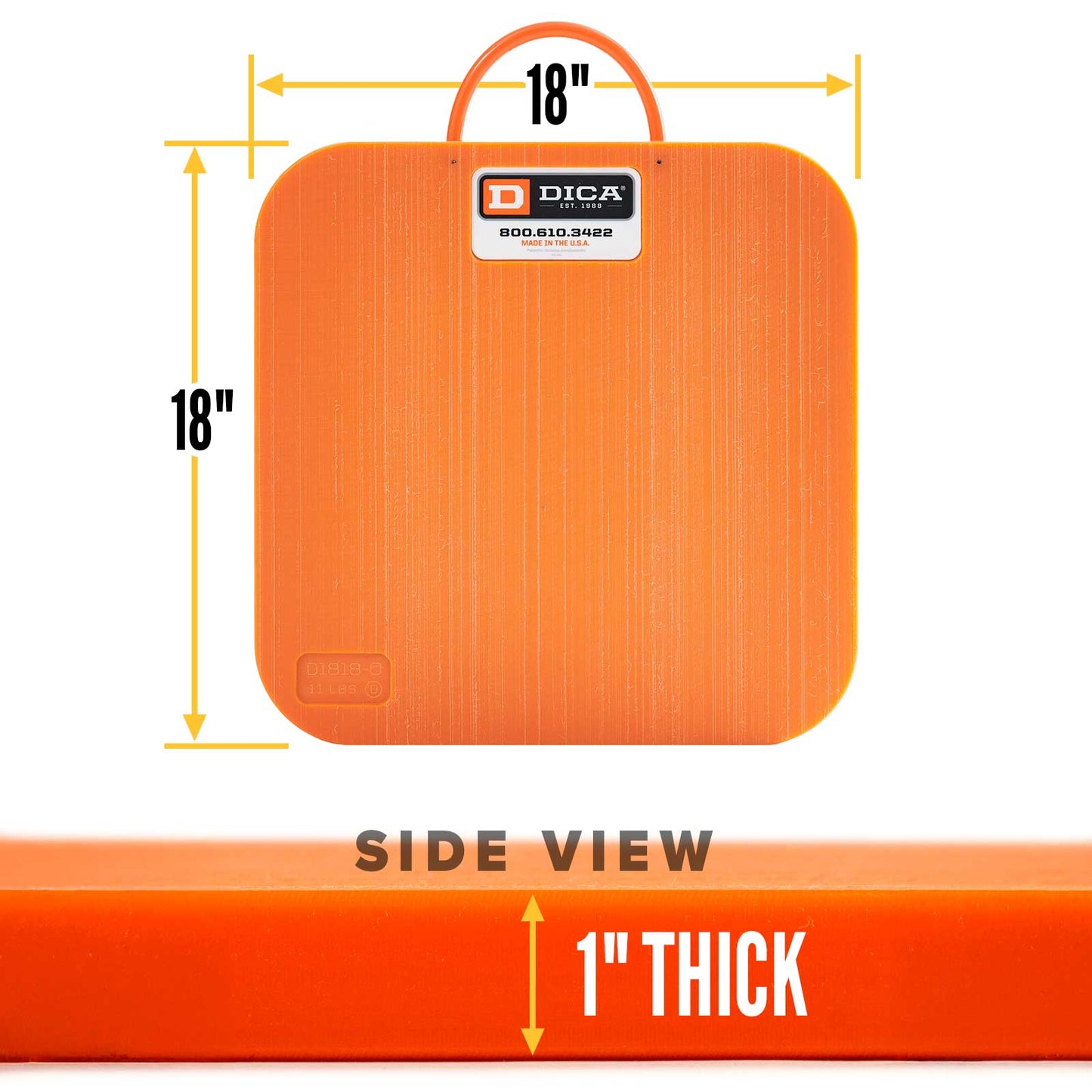 DICA SafetyTech® 18" x 18" Outrigger Pad | Medium Duty | 1" Thick | Orange