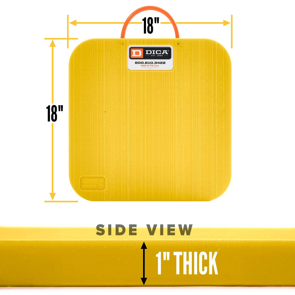 DICA SafetyTech® 18" x 18" Outrigger Pad | Medium Duty | 1" Thick | Yellow