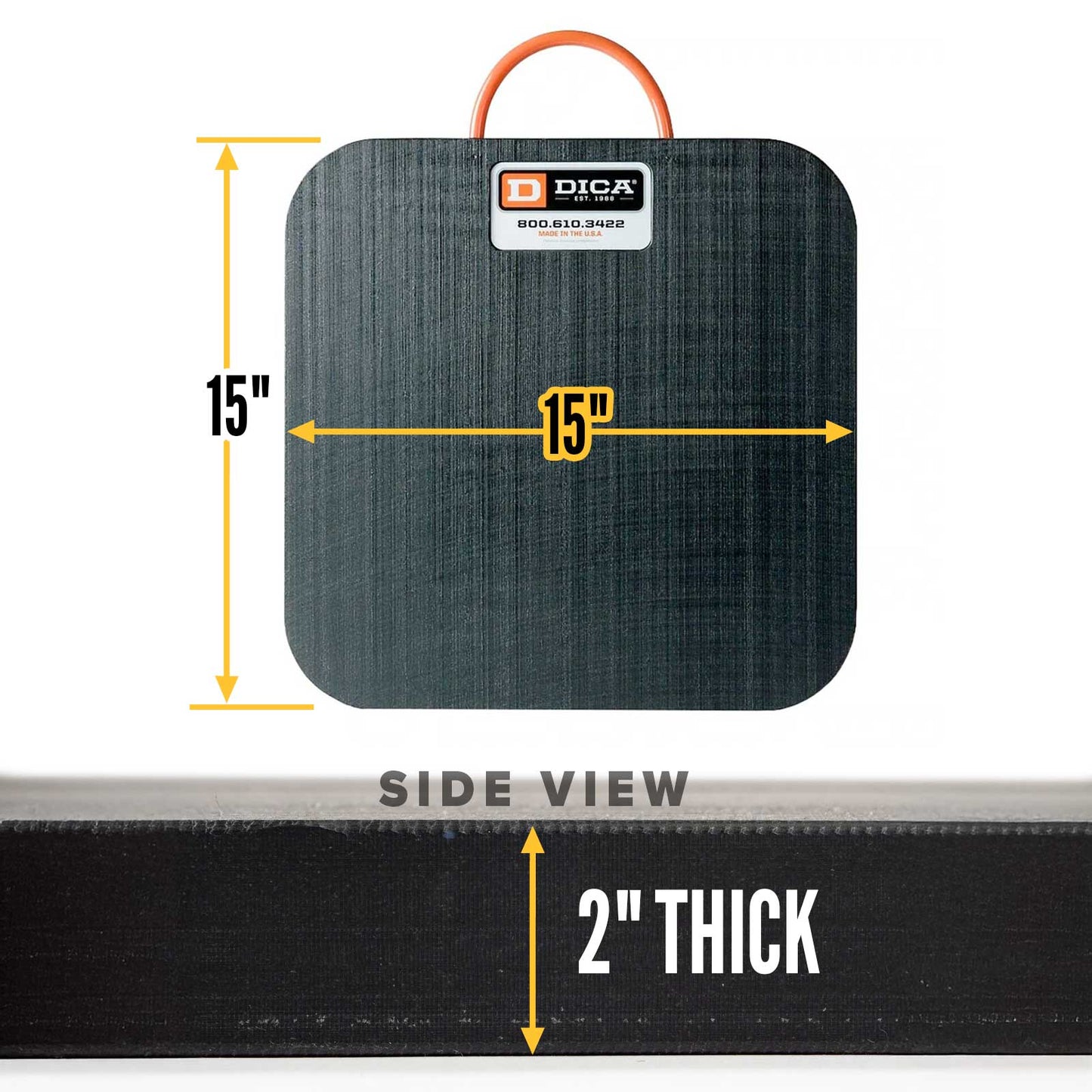 DICA SafetyTech® 15" x 15" Outrigger Pad | Heavy Duty | 2" Thick | Black