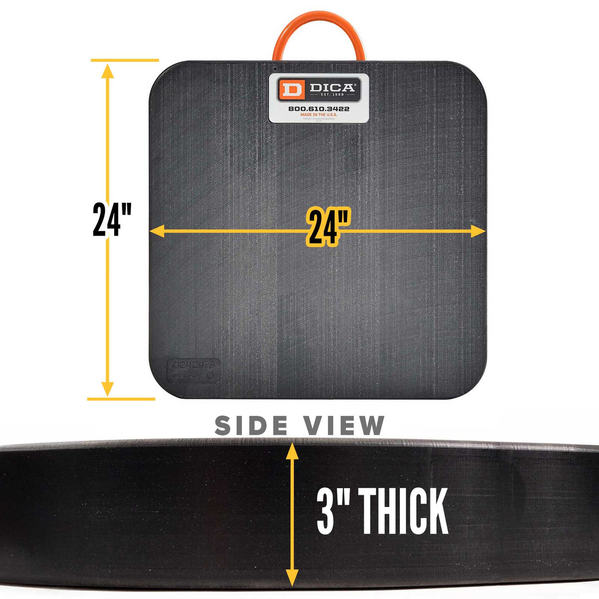 DICA SafetyTech® 24" x 24" Outrigger Pad | Super Duty | 3" Thick | Black