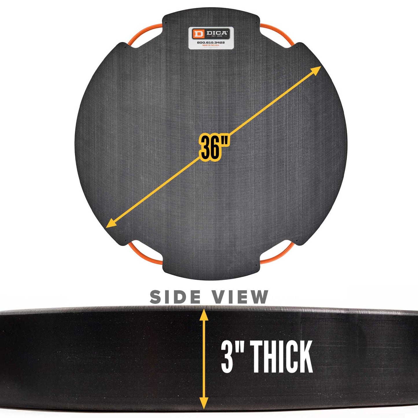 DICA SafetyTech® 36" Round Outrigger Pad | Super Duty | 3" Thick | Black