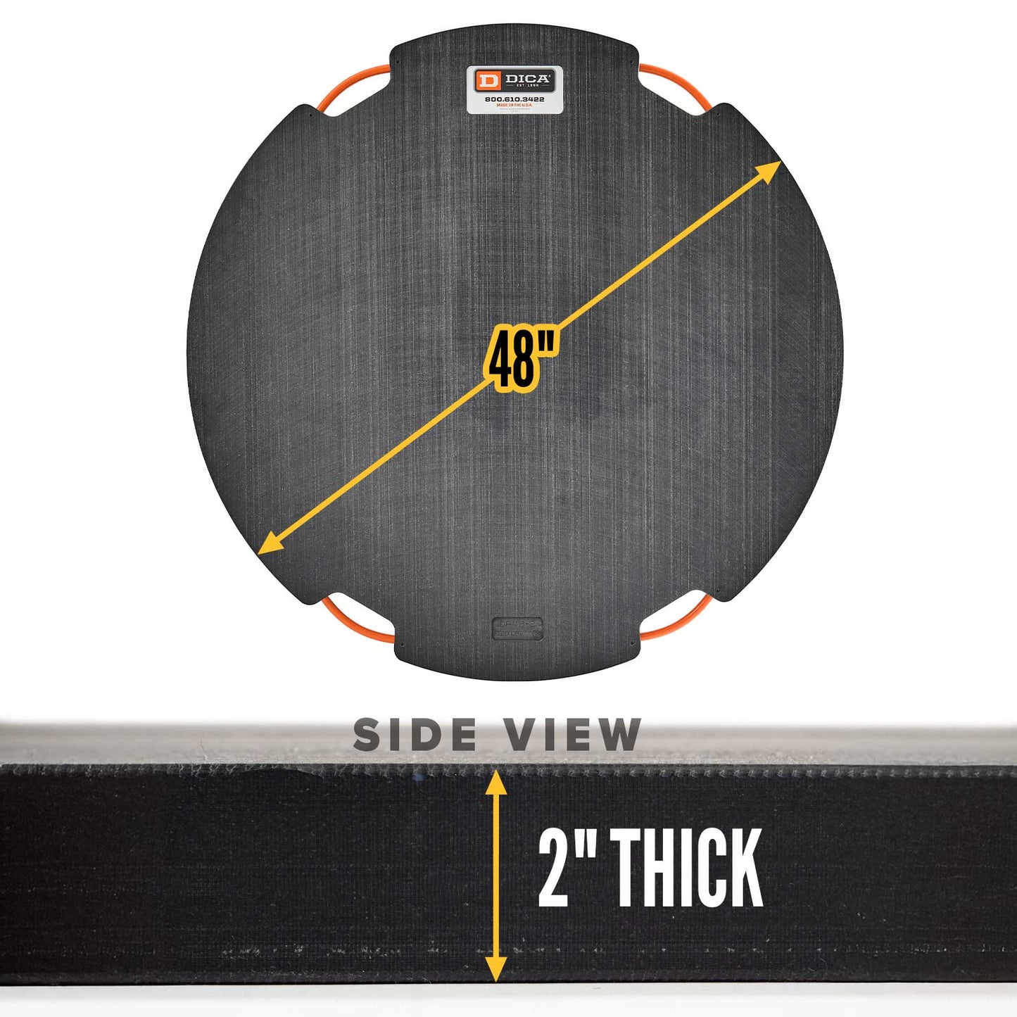 DICA SafetyTech® 48" Round Outrigger Pad | Heavy Duty | 2" Thick | Black