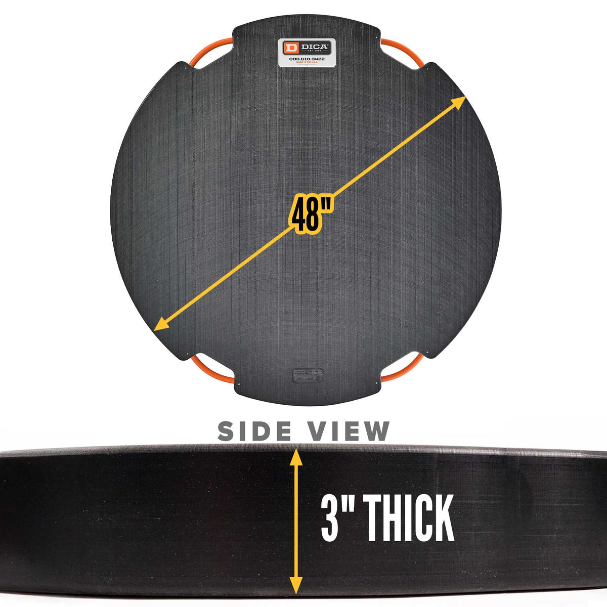 DICA SafetyTech® 48" Round Outrigger Pad | Super Duty | 3" Thick | Black