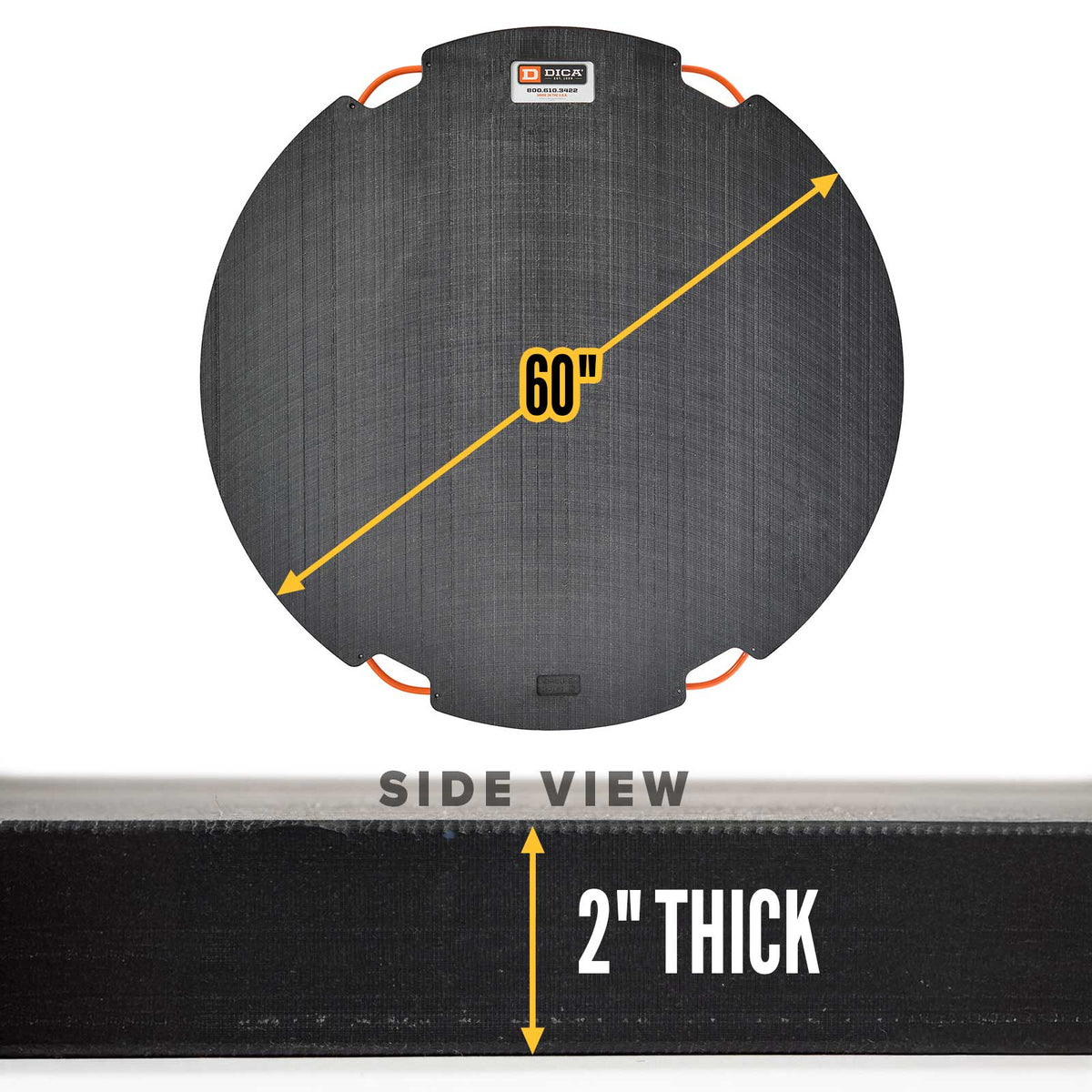 DICA SafetyTech® 60" Round Outrigger Pad | Heavy Duty | 2" Thick | Black