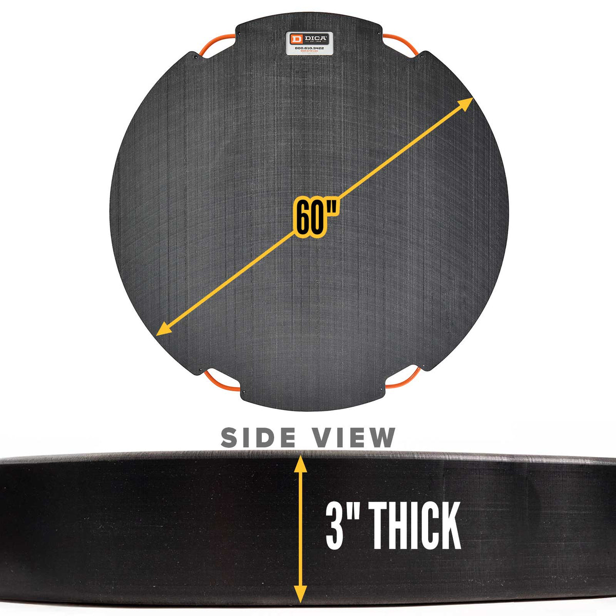 DICA SafetyTech® 60" Round Outrigger Pad | Super Duty | 3" Thick | Black