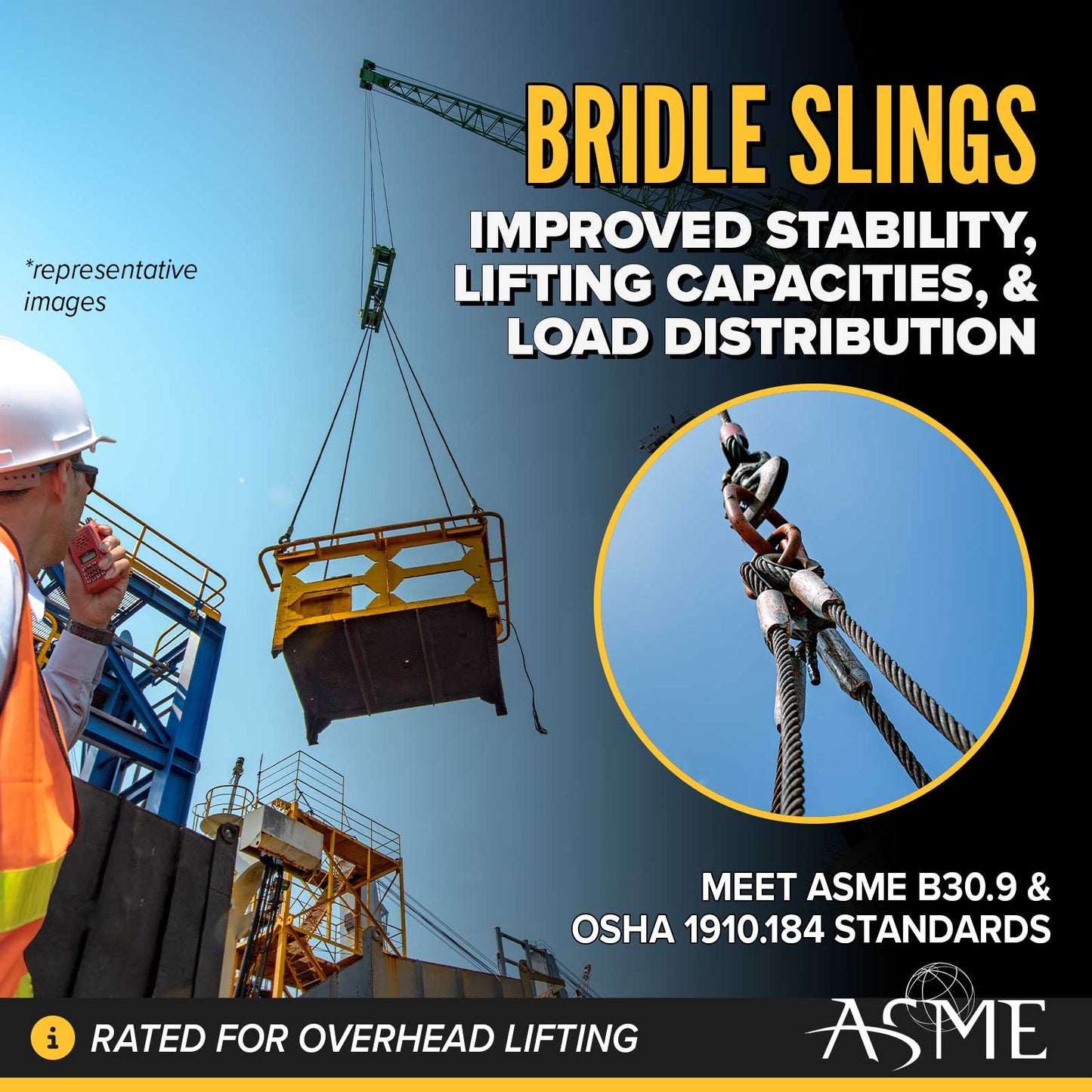 7/8" x 16' 2-Leg Wire Rope Bridle Sling with Crosby Eye Hooks | Domestic