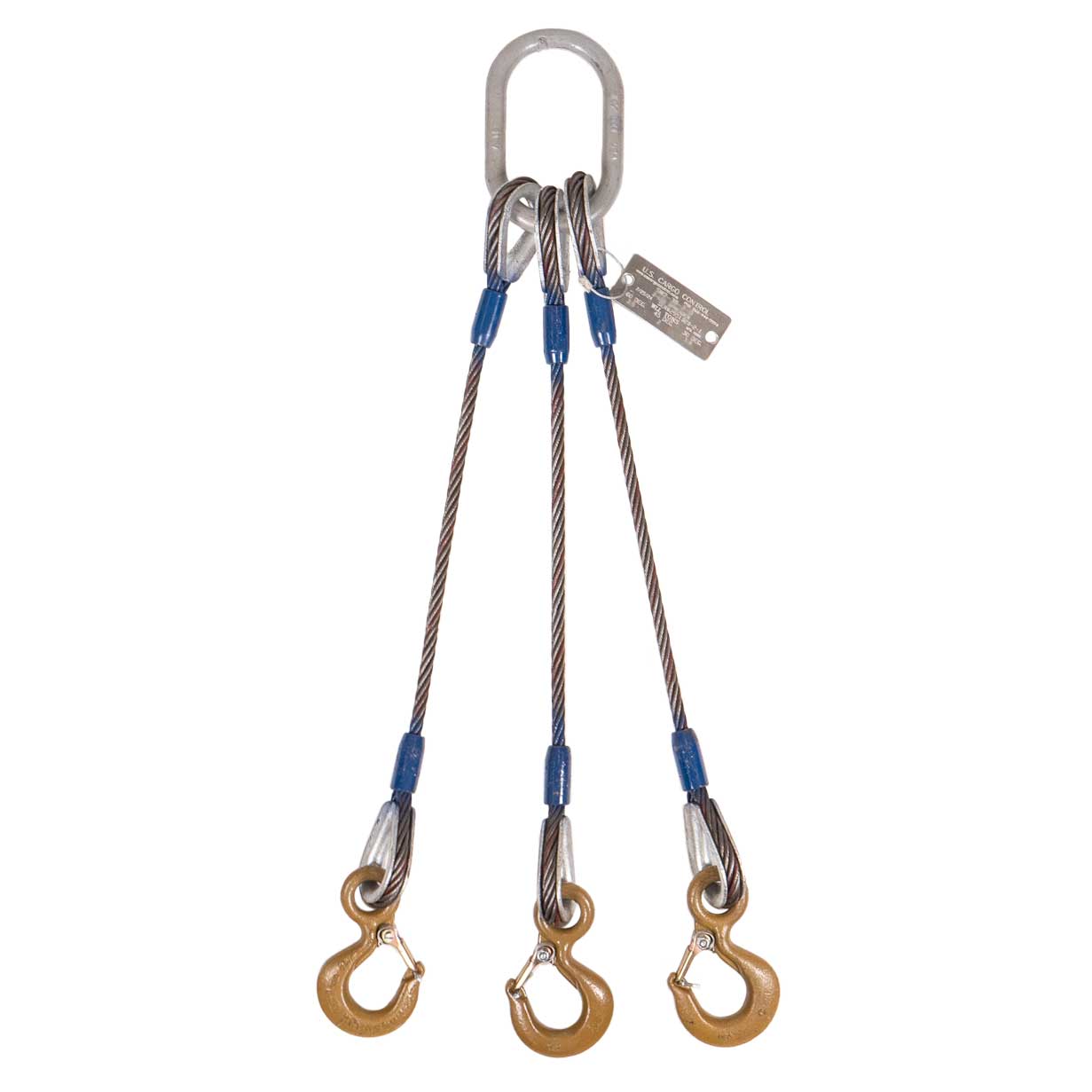 3/8" x 2' 3-Leg Wire Rope Bridle Sling with Crosby Eye Hooks | Domestic