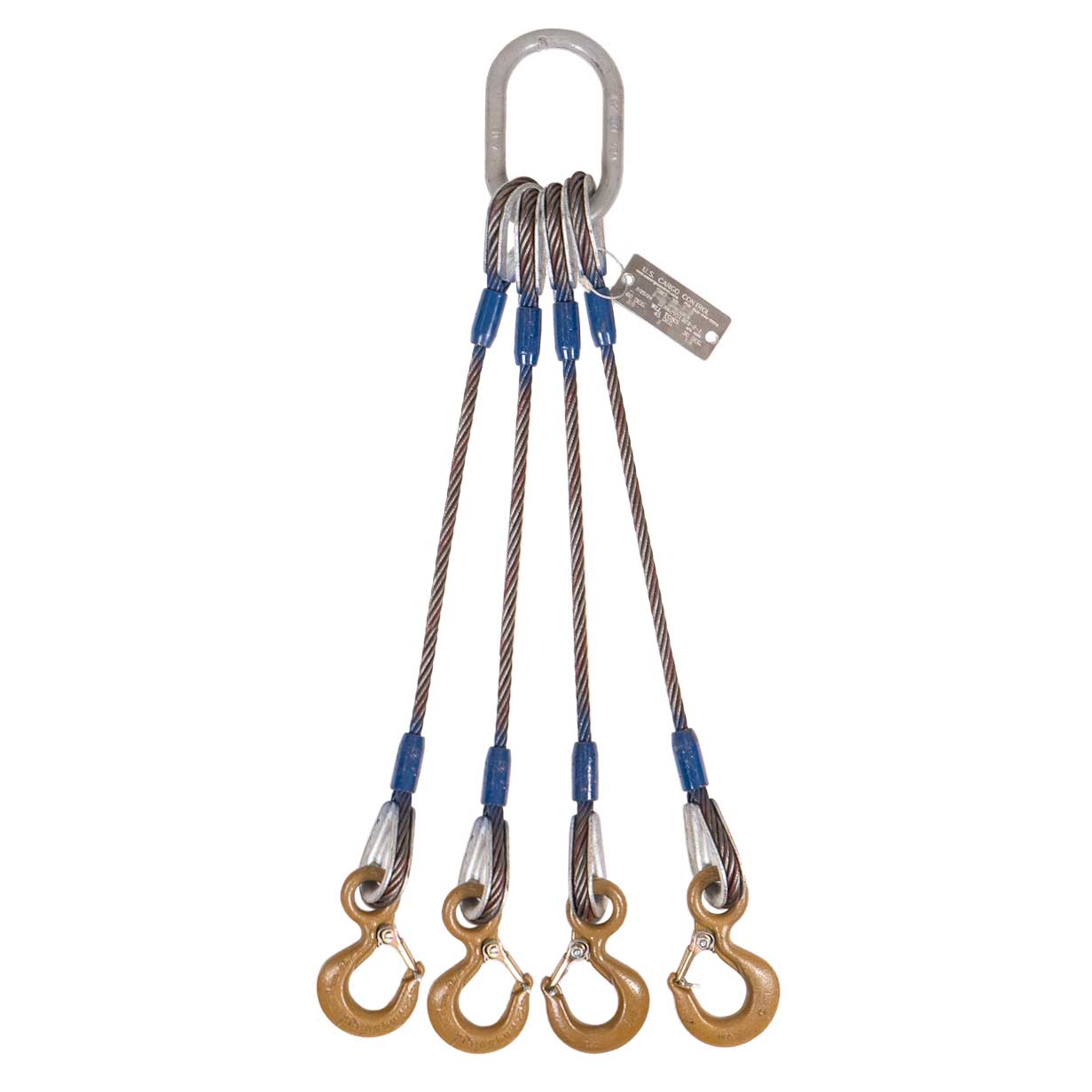 1" x 8' 4-Leg Wire Rope Bridle Sling with Crosby Eye Hooks | Domestic
