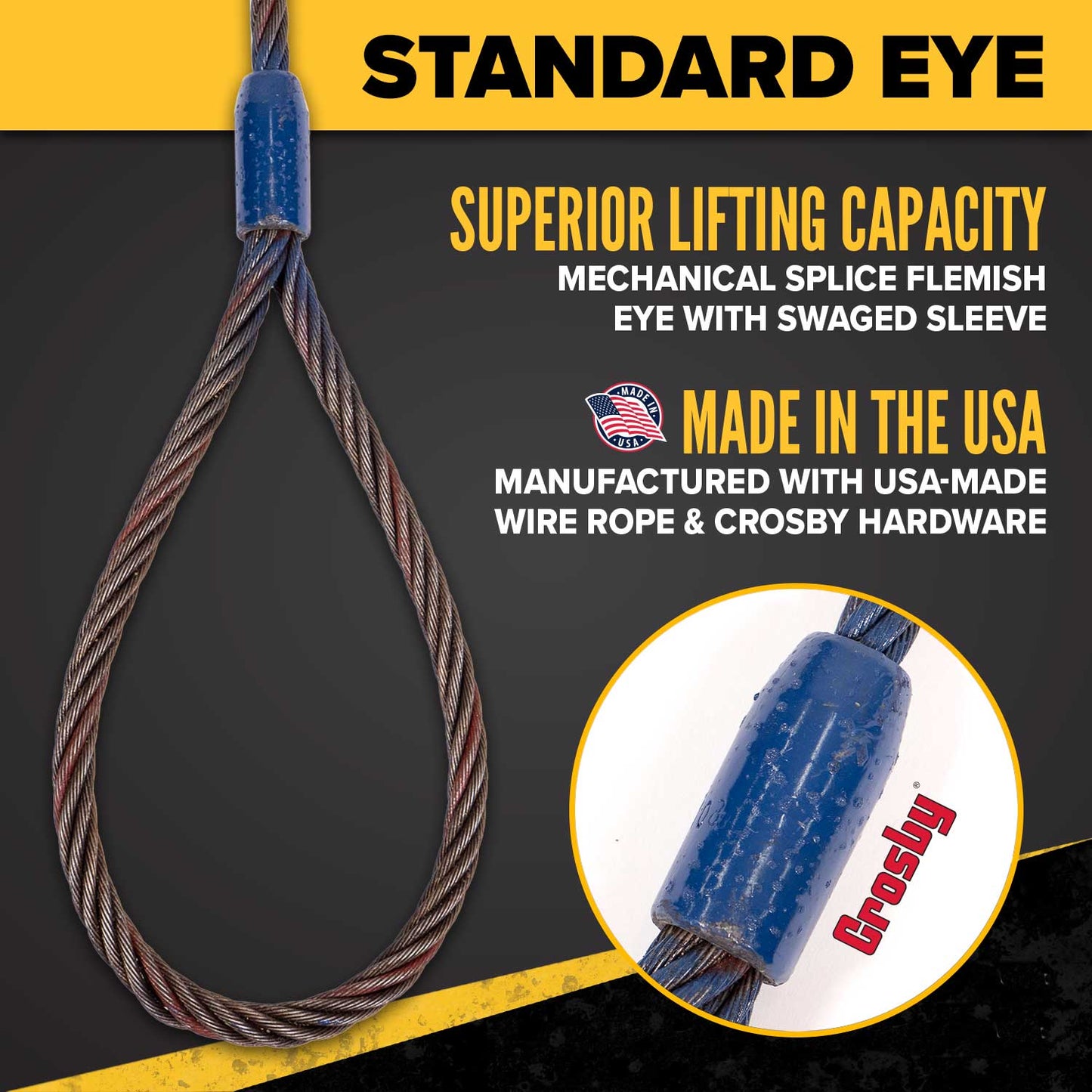 1-3/8" x 10' Standard Eye Wire Rope Sling | Domestic