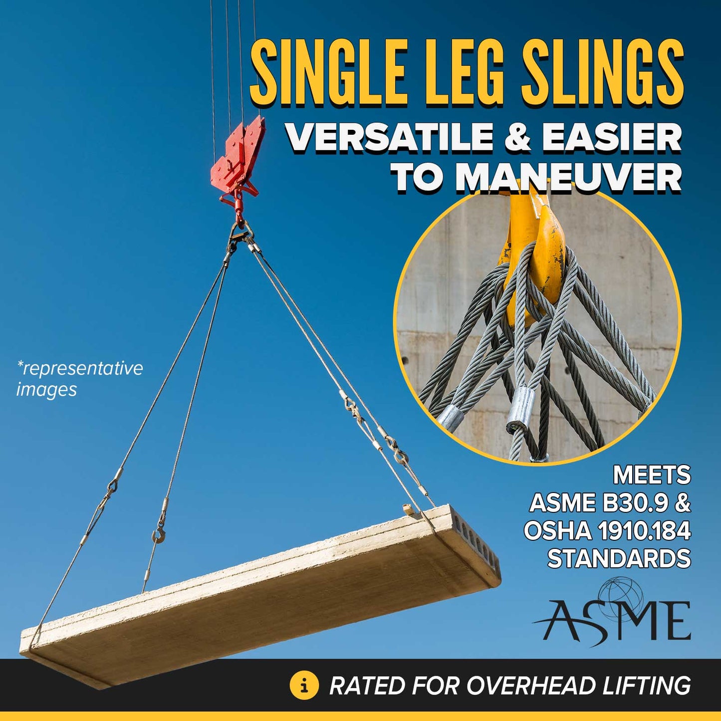 1-1/8" x 16' Standard Eye Wire Rope Sling | Domestic