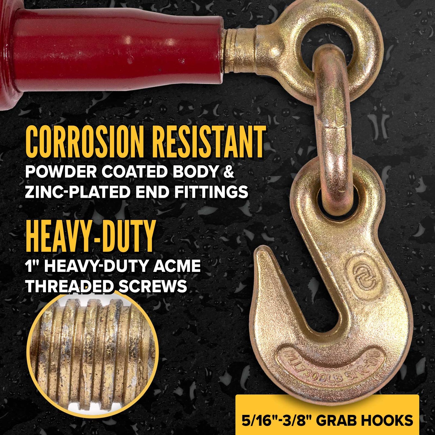 3/8" Grab Hook & 1/2" Sling Hook with 3/8" Grab Hook Durabilt Pro-Bind Ratchet Binder - 4-Pack