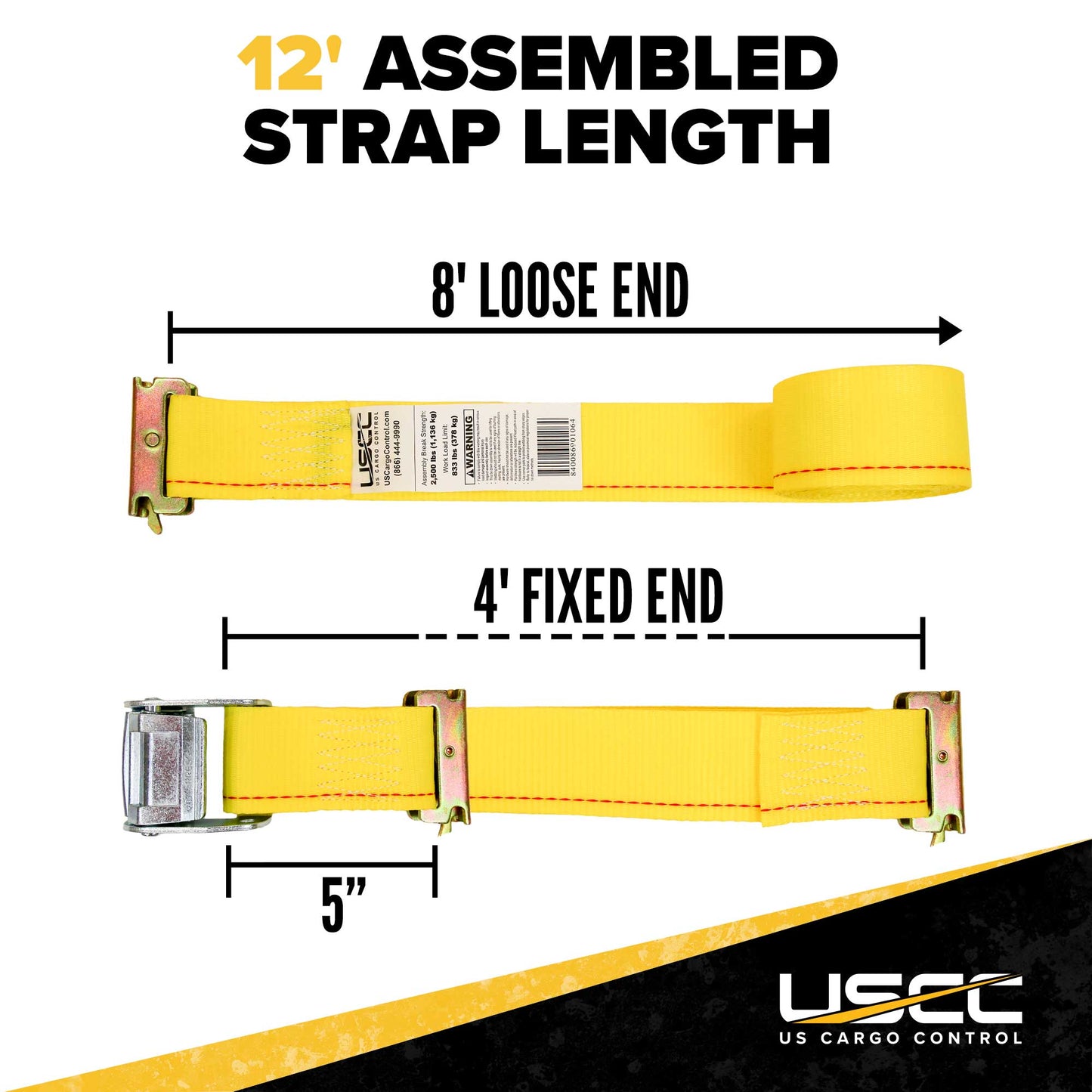  12' e track cam strap with 4' fixed end and 8' loose end