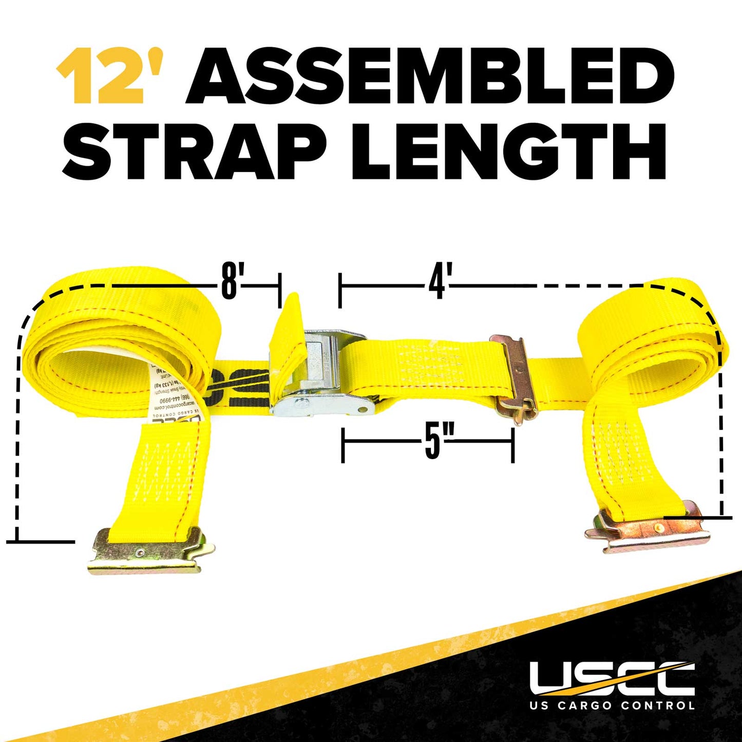 2" x 12' Yellow E-Track Cam Buckle Strap | Double-Fitted End