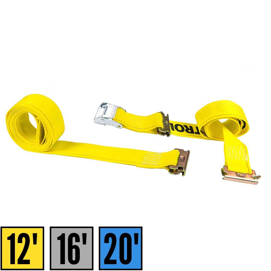 2" x 12' Yellow E-Track Cam Buckle Strap | Double-Fitted End