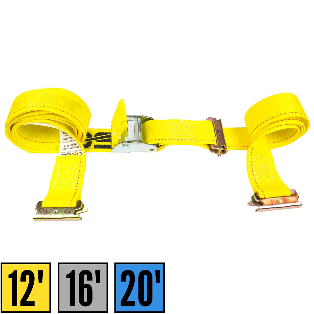 2" x 12' Yellow E-Track Cam Buckle Strap | Double-Fitted End