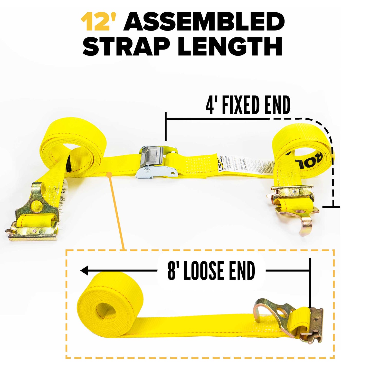 2" x 12' Yellow E-Track Cam Buckle Strap | F-Hooks & Spring E-Fittings