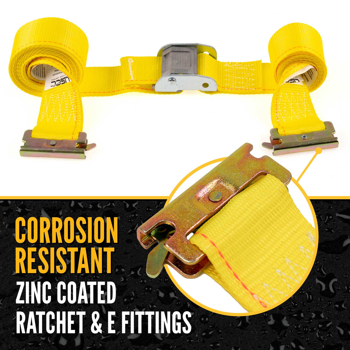 2" x 12' Yellow E-Track Cam Buckle Strap | 20-Pack