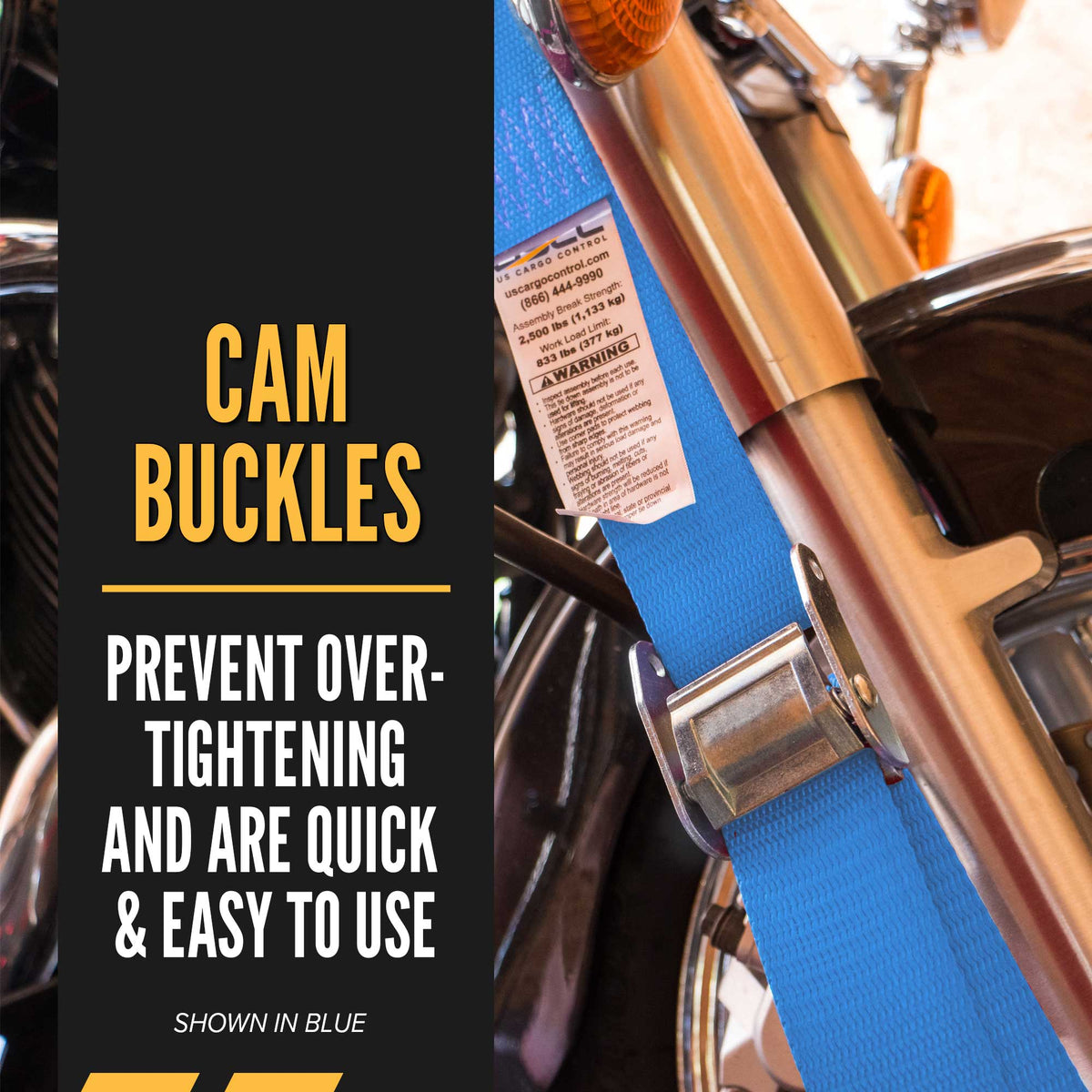 2" x 12' Yellow E-Track Cam Buckle Strap | 20-Pack