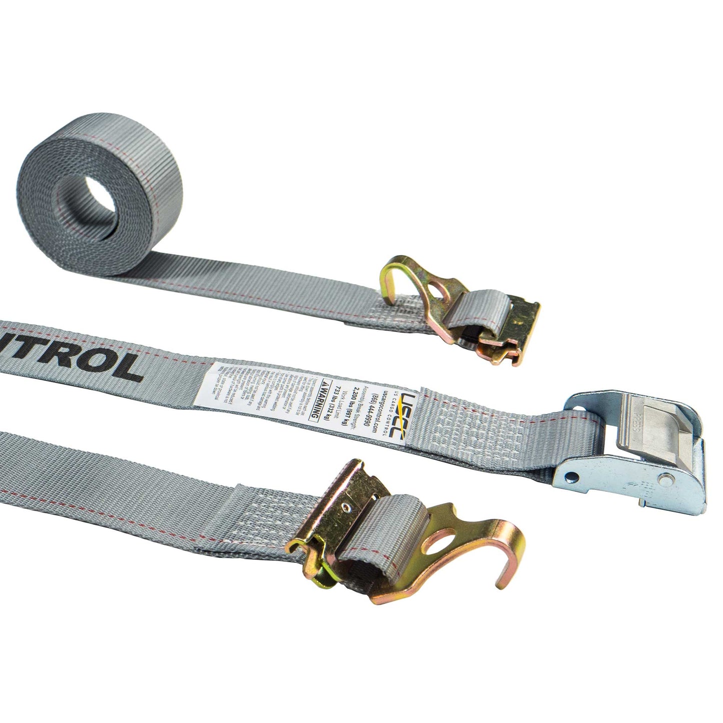 2" x 16' Gray Cam Buckle E-Track Strap | F-Hooks & Spring E-Fittings