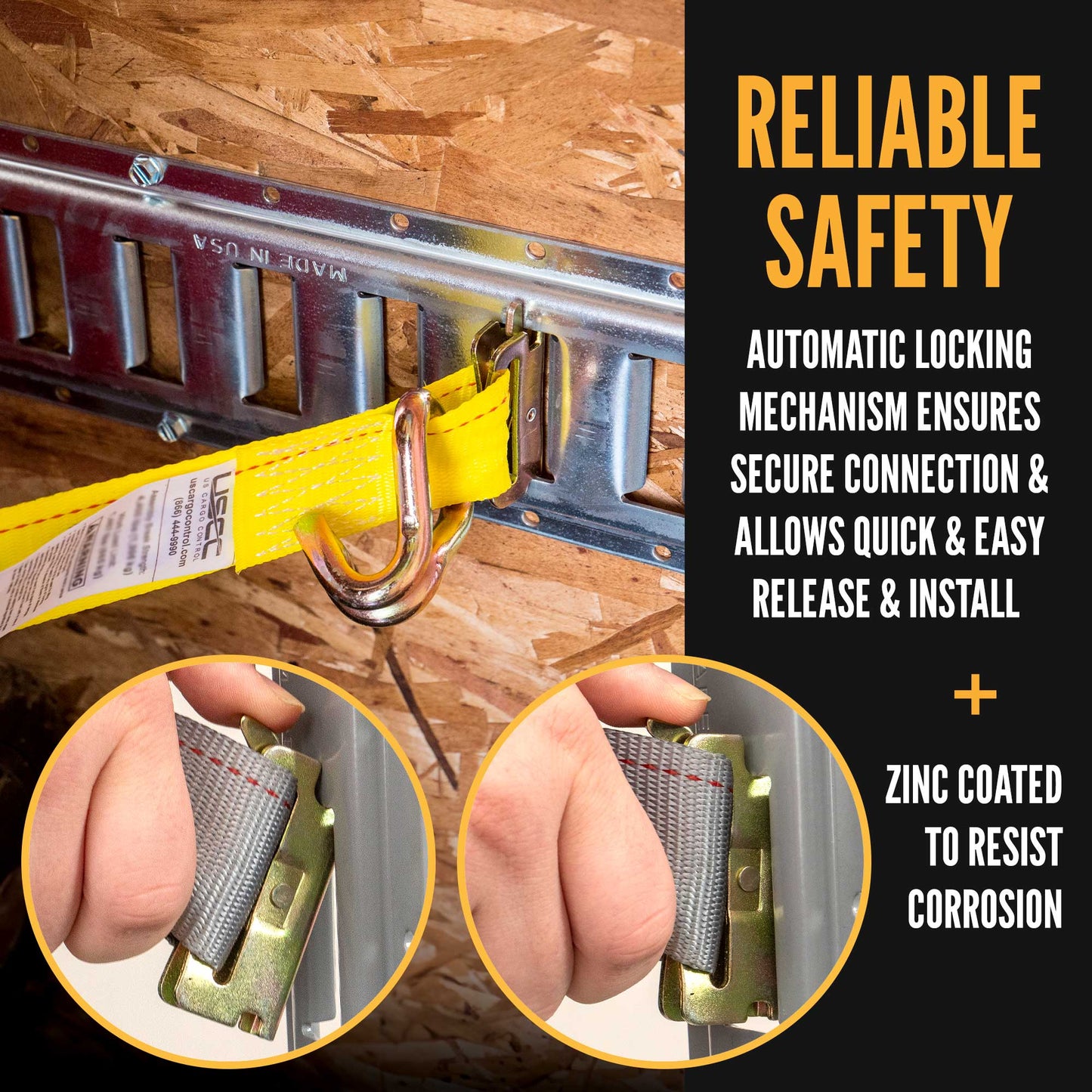 2'' x 16' Gray E-Track Cam Buckle Strap | Wire Hooks & Spring E-Fittings