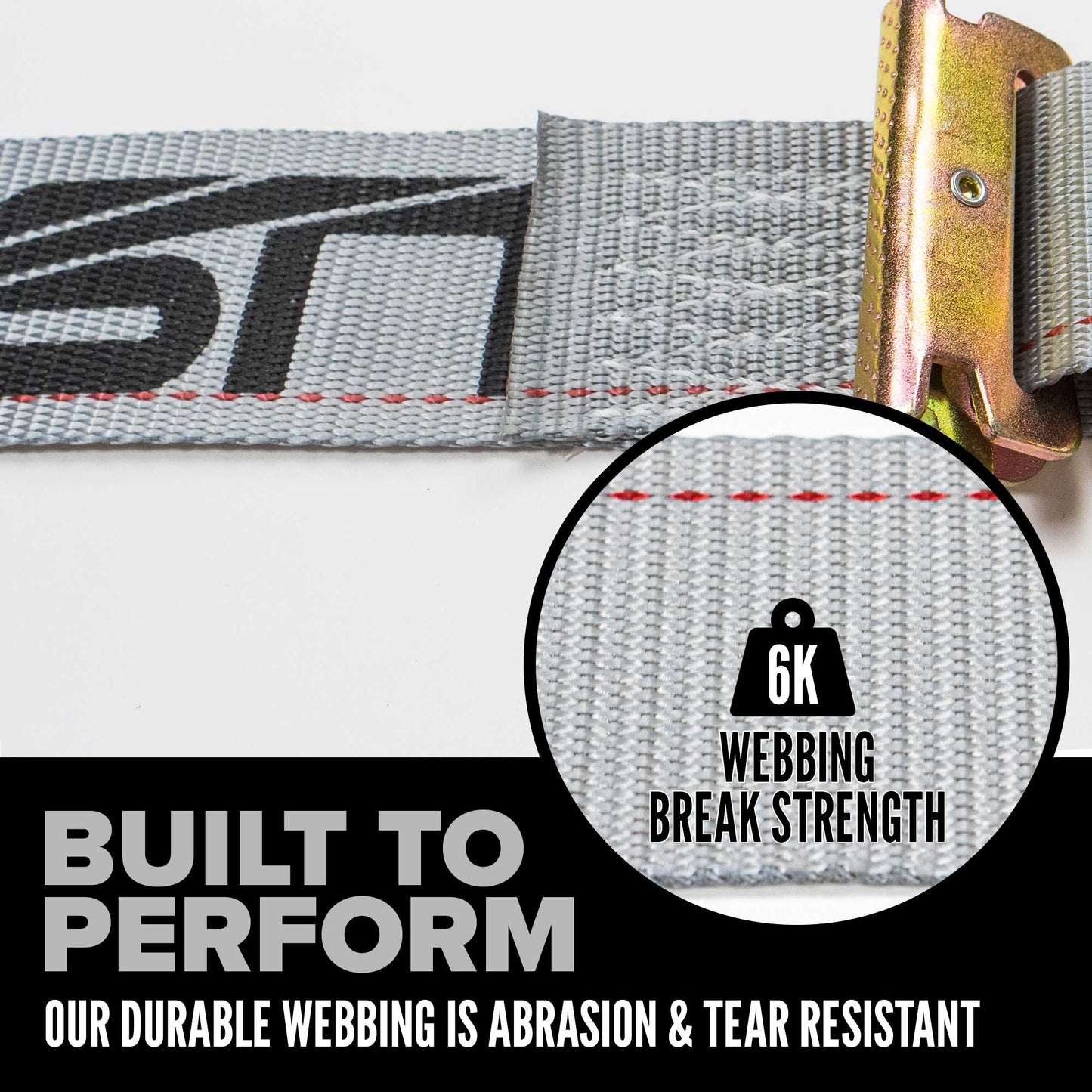2'' x 16' Gray E-Track Cam Buckle Strap | Wire Hooks & Spring E-Fittings