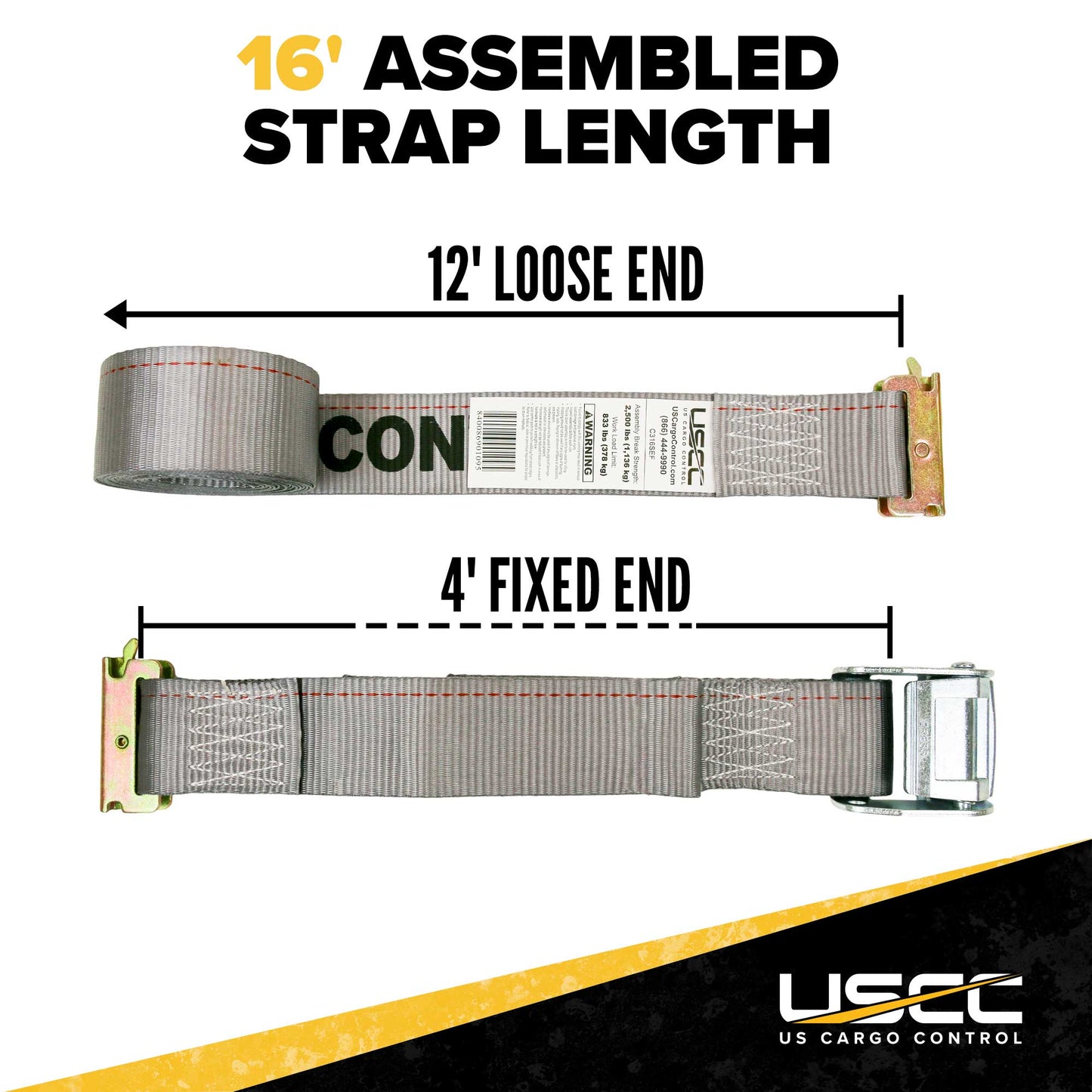 2" x 16' Gray E-Track Cam Buckle Strap