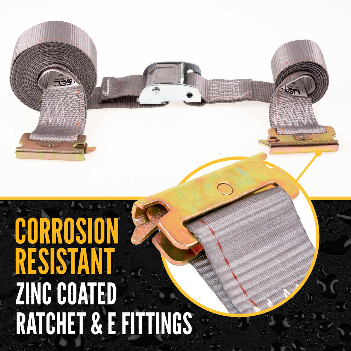 2" x 16' Gray E-Track Cam Buckle Strap | 20-Pack