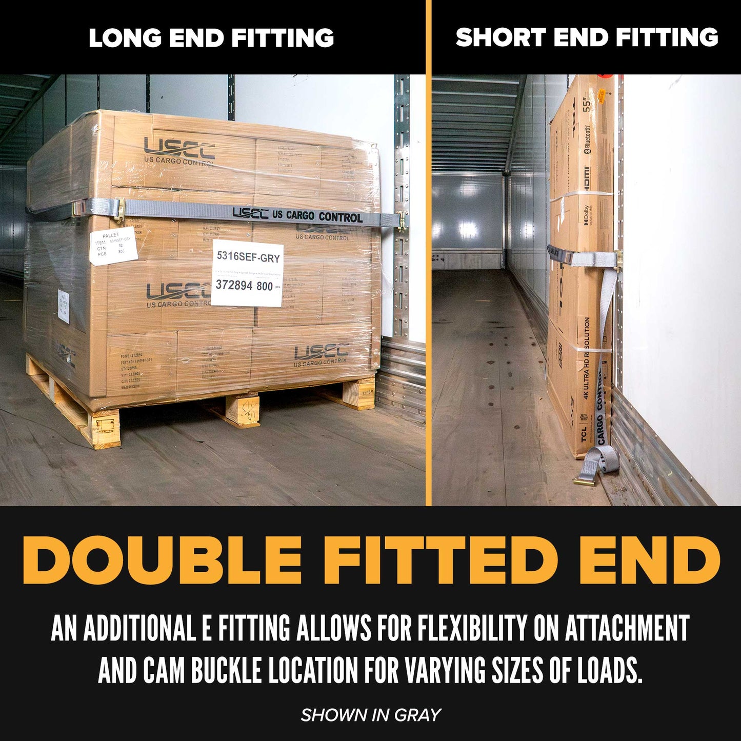 2" x 20' Blue E-Track Cam Buckle Strap | Double-Fitted End