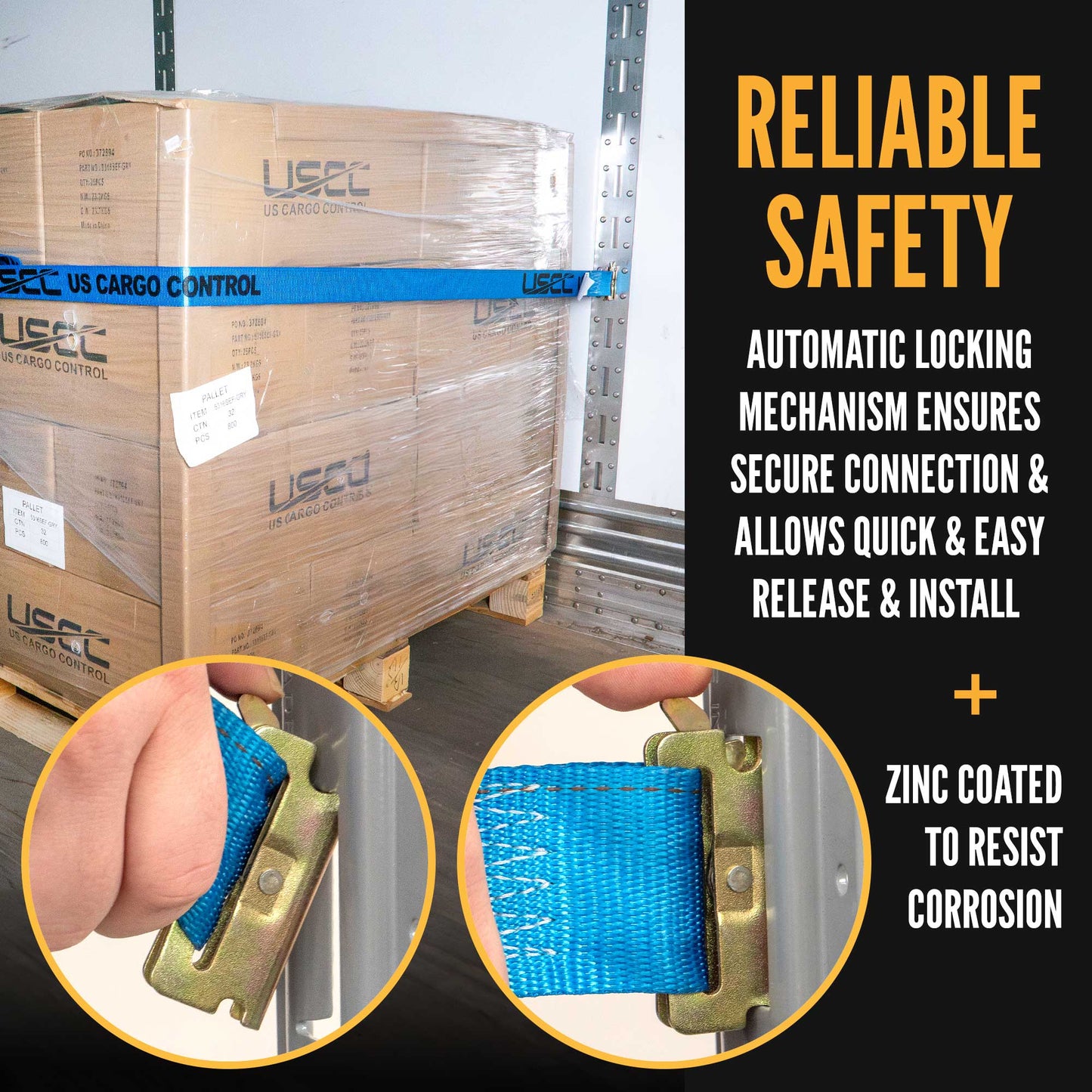2" x 20' Blue E-Track Cam Buckle Strap | Double-Fitted End