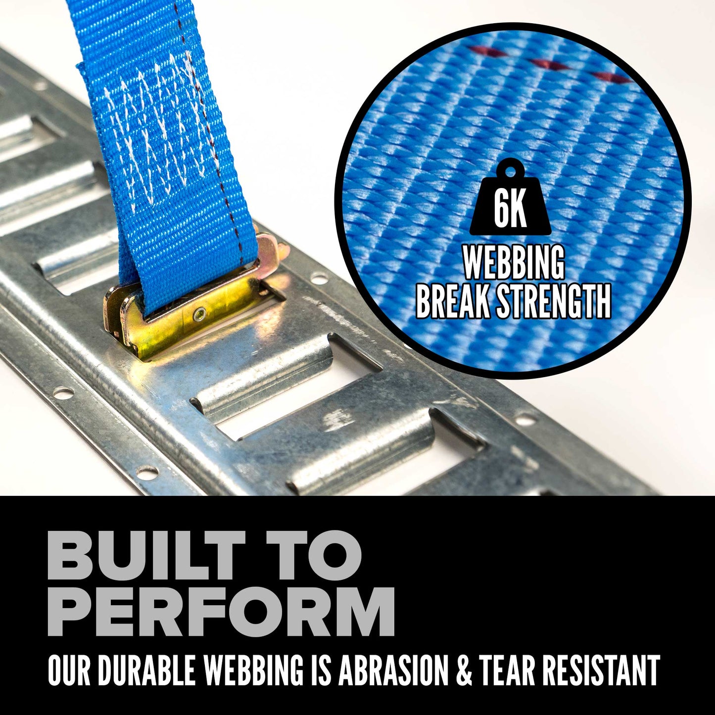 2" x 20' Blue E-Track Cam Buckle Strap | Double-Fitted End