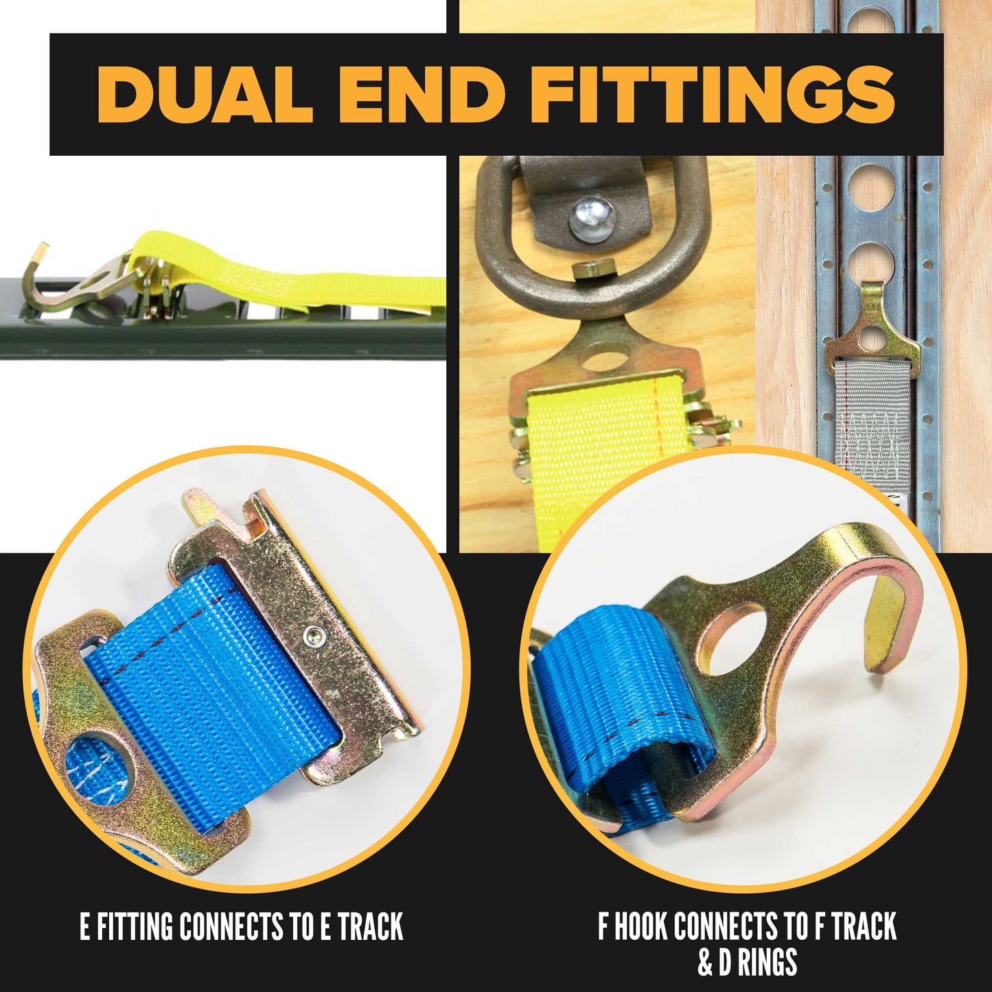 2" x 20' Blue E-Track Cam Buckle Strap | F-Hooks & Spring E-Fittings