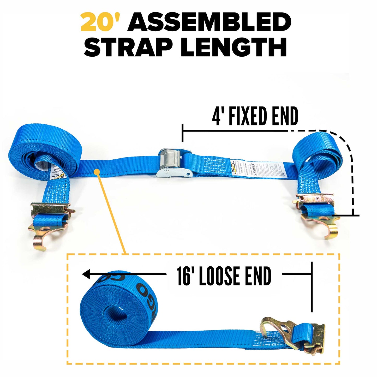 2" x 20' Blue E-Track Cam Buckle Strap | F-Hooks & Spring E-Fittings