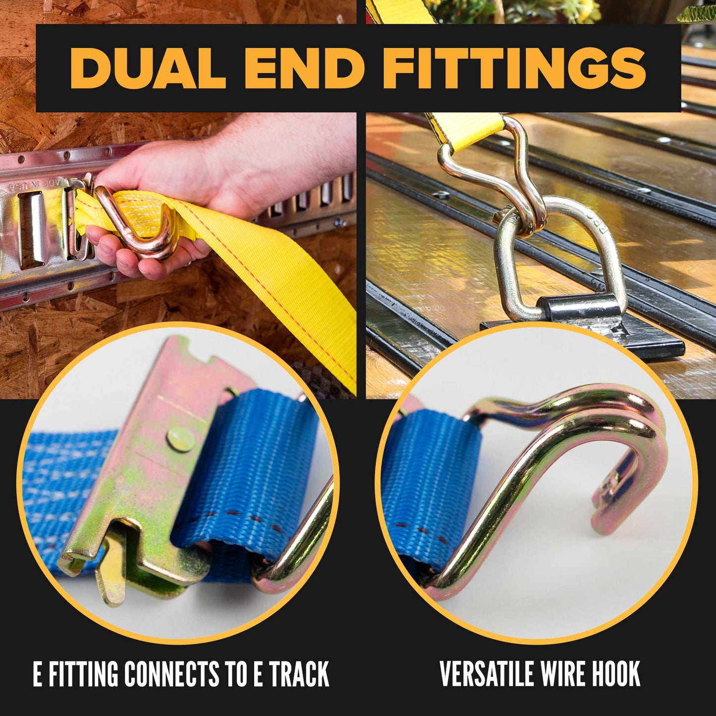 2'' x 20' Blue E-Track Cam Buckle Strap | Wire Hooks & Spring E-Fittings
