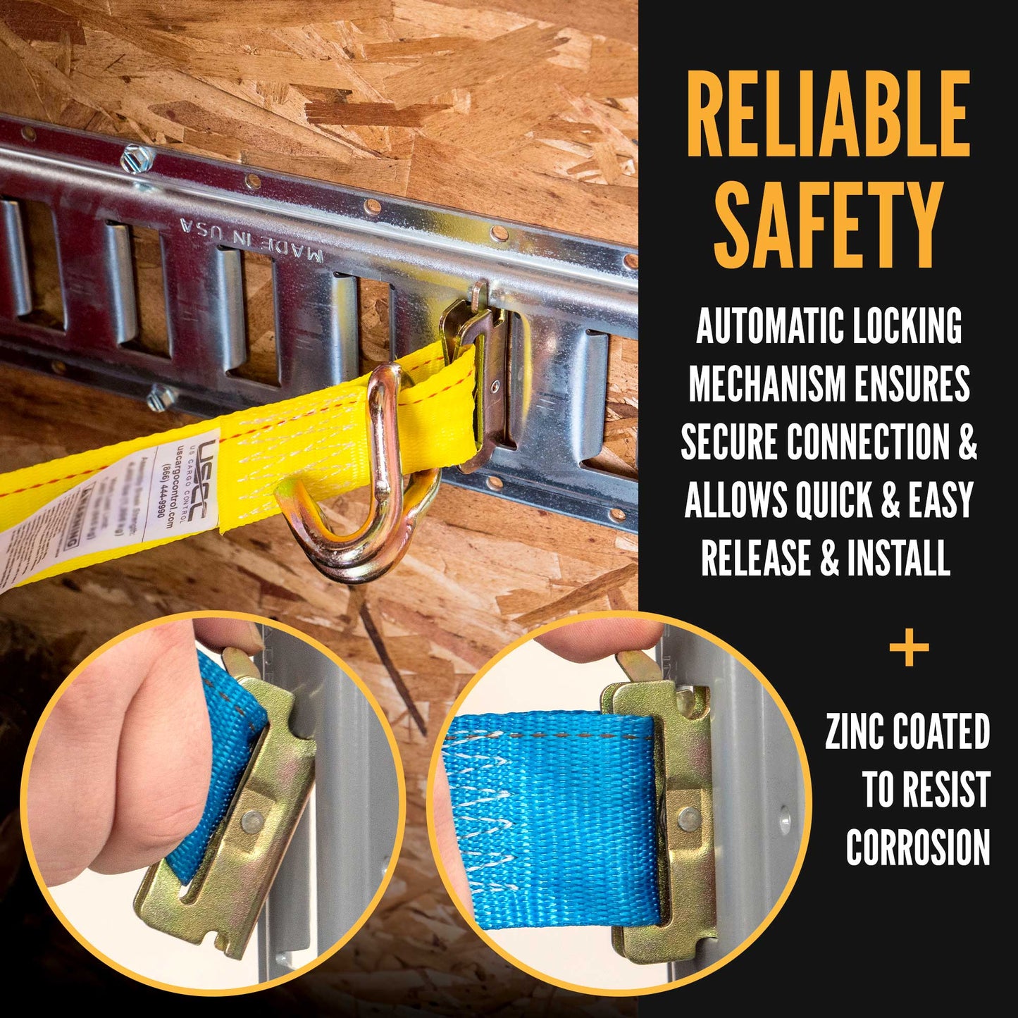 2'' x 20' Blue E-Track Cam Buckle Strap | Wire Hooks & Spring E-Fittings