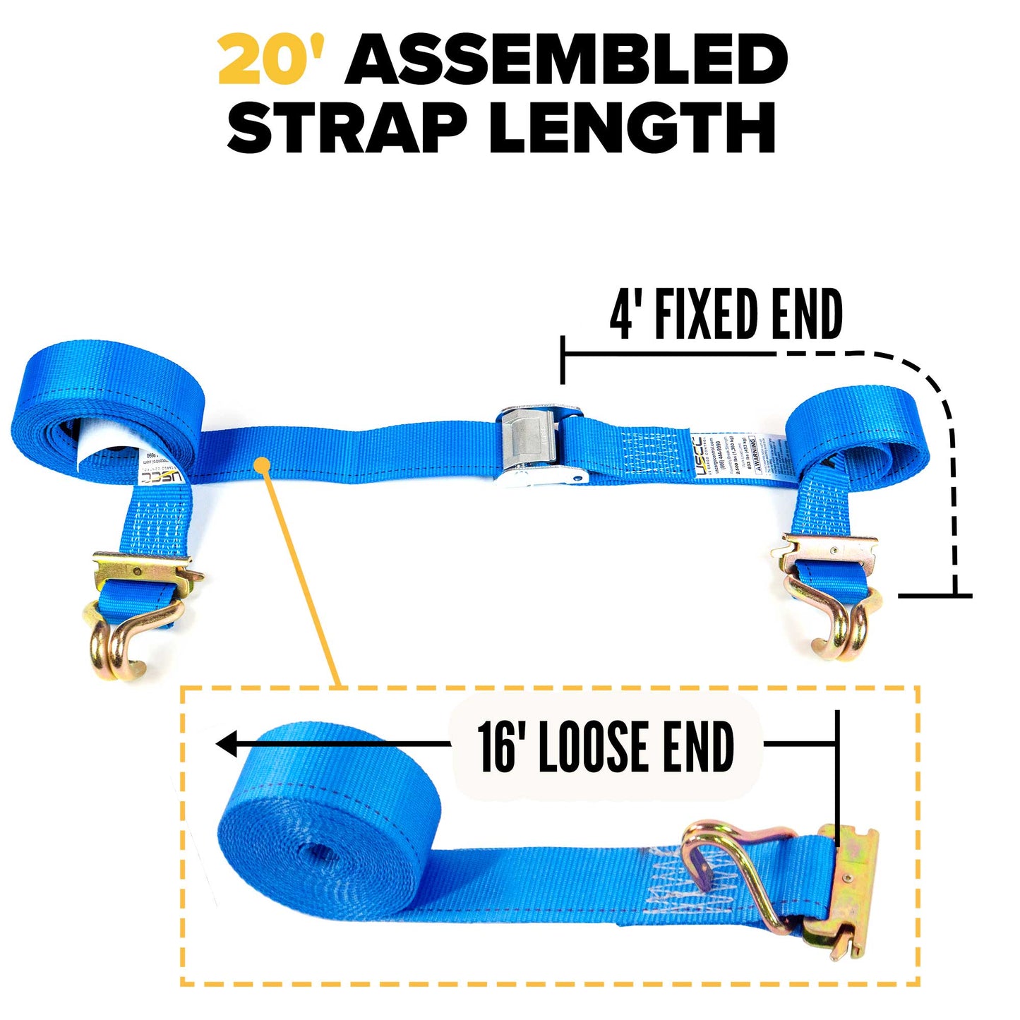 2'' x 20' Blue E-Track Cam Buckle Strap | Wire Hooks & Spring E-Fittings
