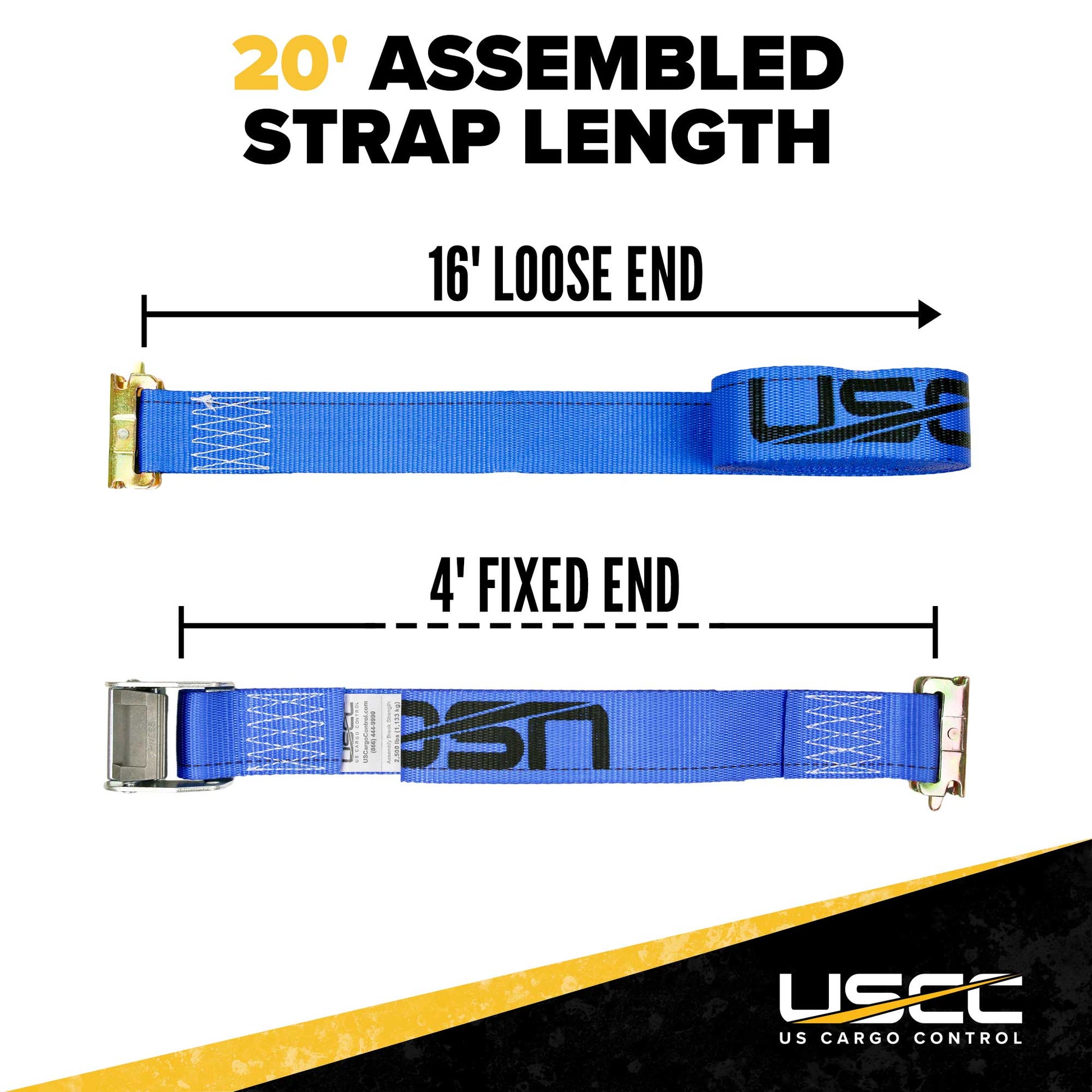  20' e track cam strap with 4' fixed end and 16' loose end