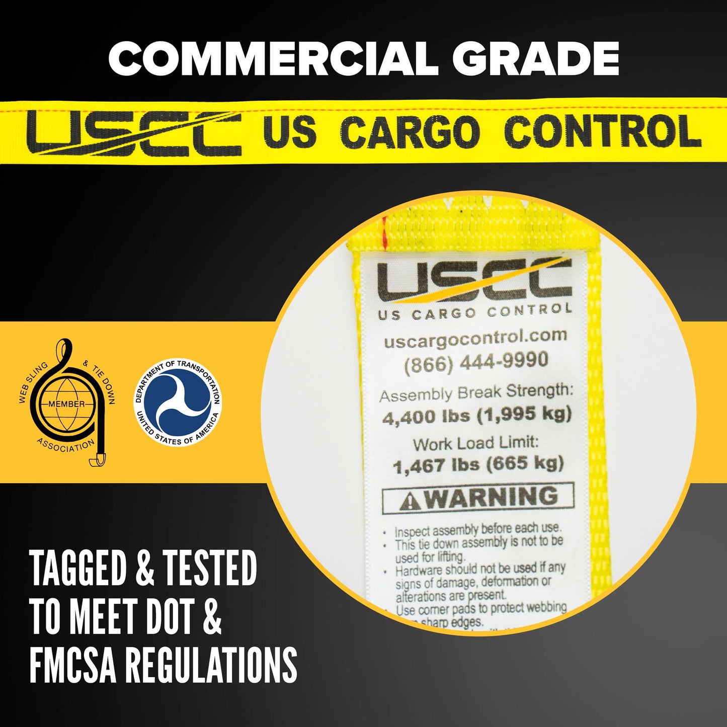 2" x 12' Yellow E-Track Ratchet Strap | 1' Fixed End