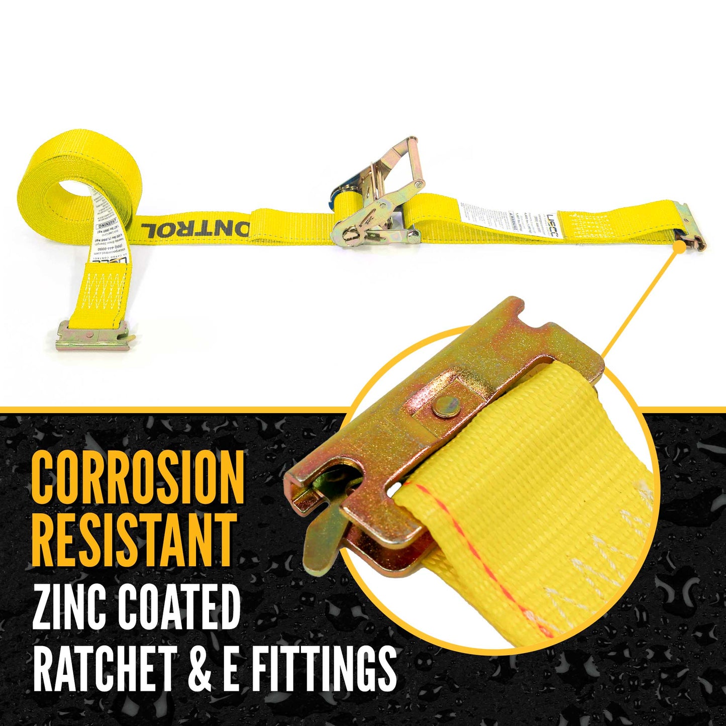 2" x 12' Yellow E-Track Ratchet Strap | 1' Fixed End