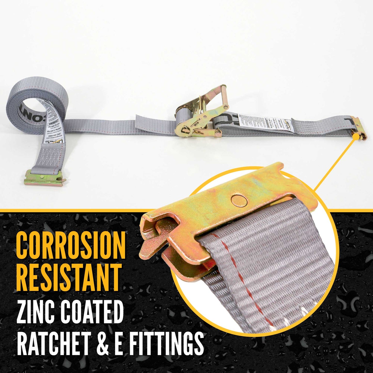 2" x 16' Gray E-Track Ratchet Strap | 1' Fixed End